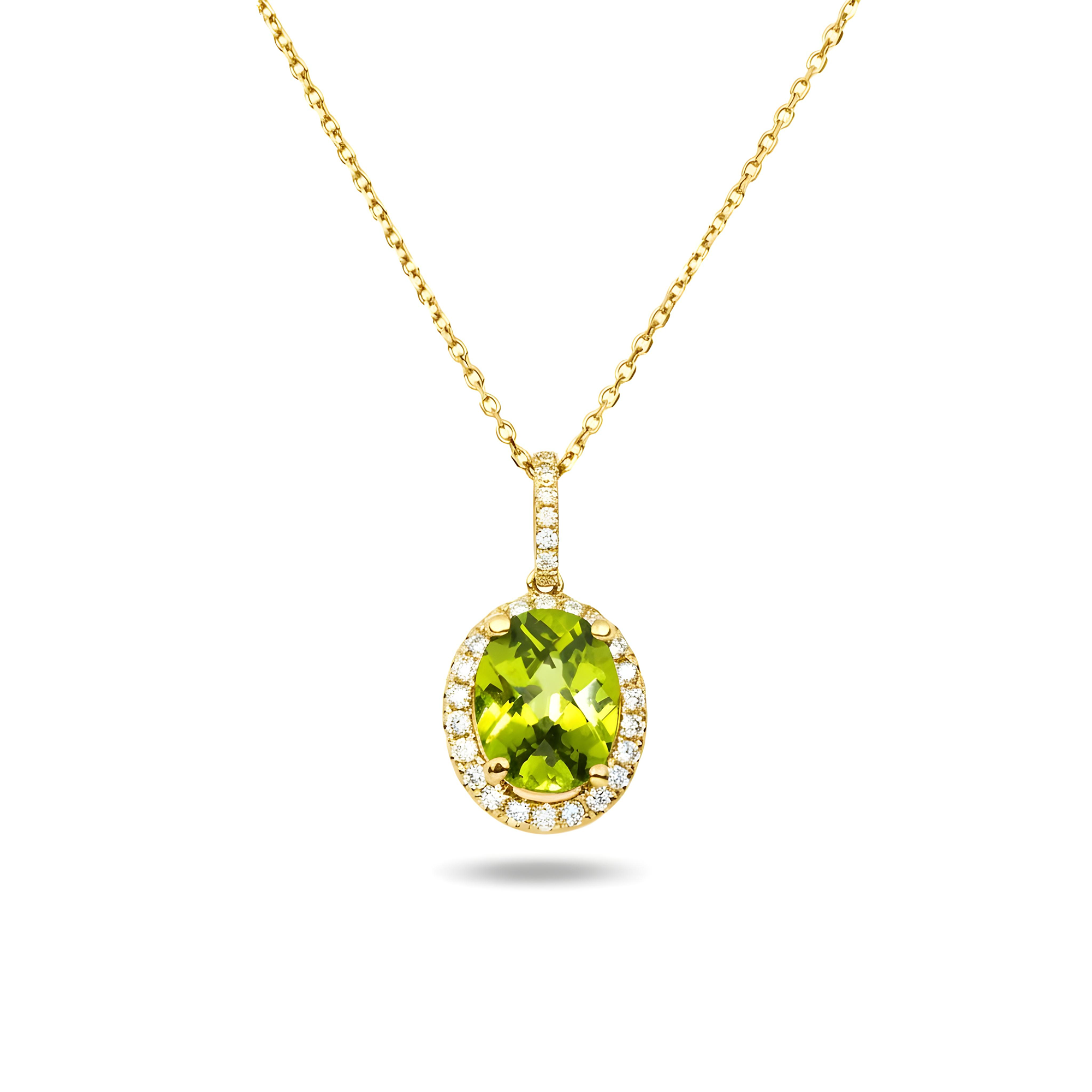 14 & 18K White Gold Diamond & Peridot Pendant & Chain Necklace