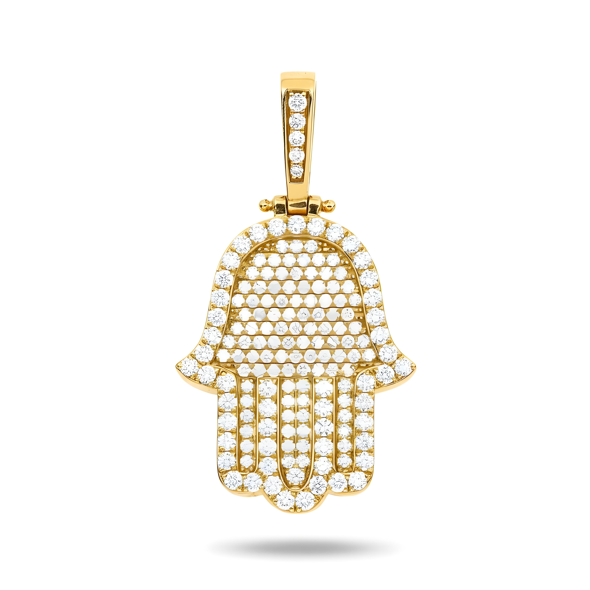 14K Rose Gold Round Diamond Bilevel Hamsa Pendant 3.34ct