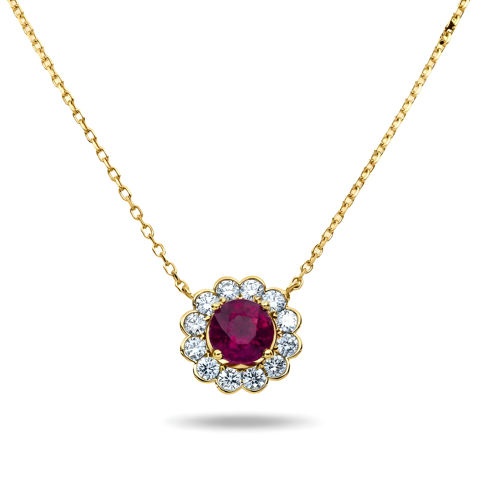 14K & 18K White Gold Round Diamond & Ruby Gemstone Necklace