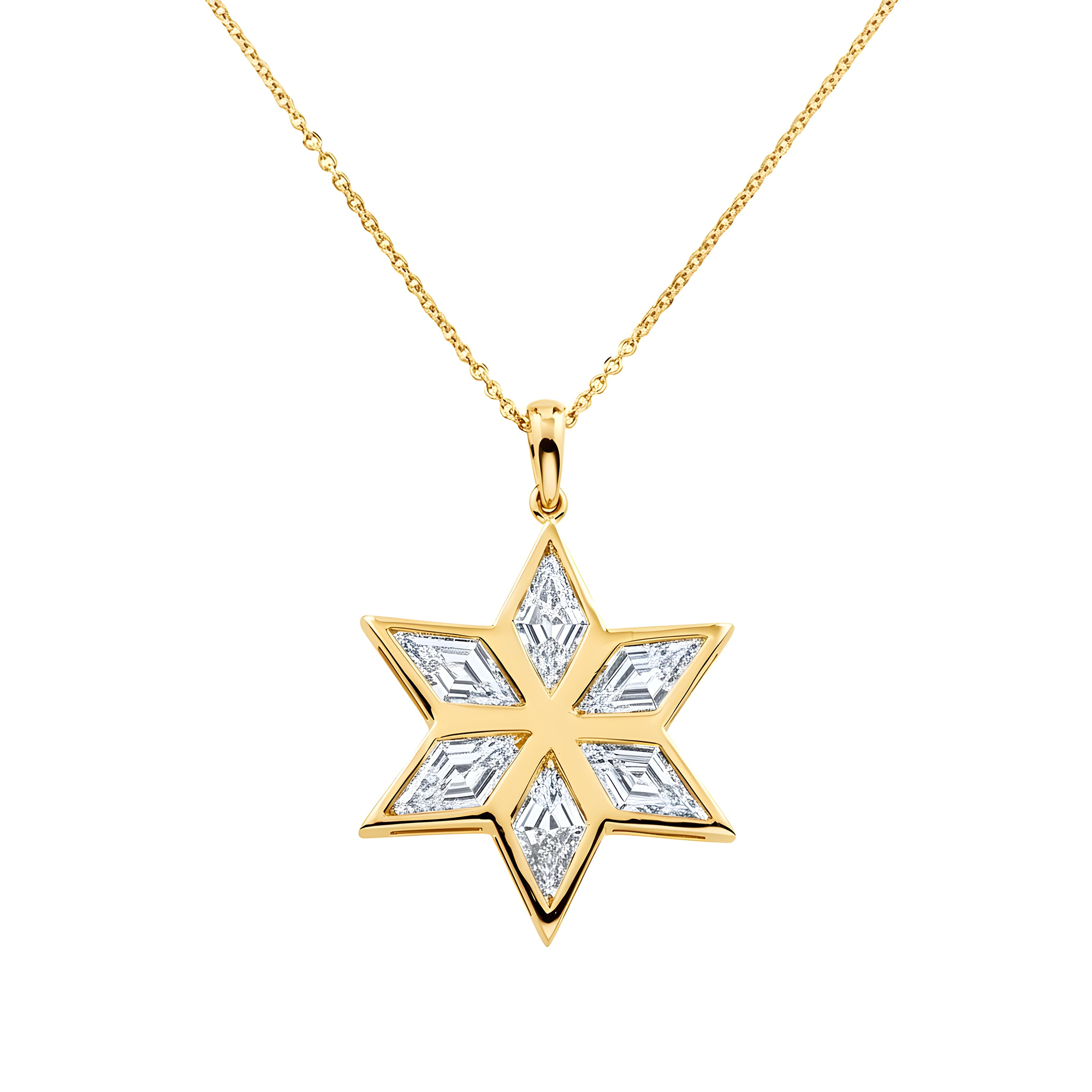14K White Gold Star Of David Pendant & Chain Necklace 6.07ct