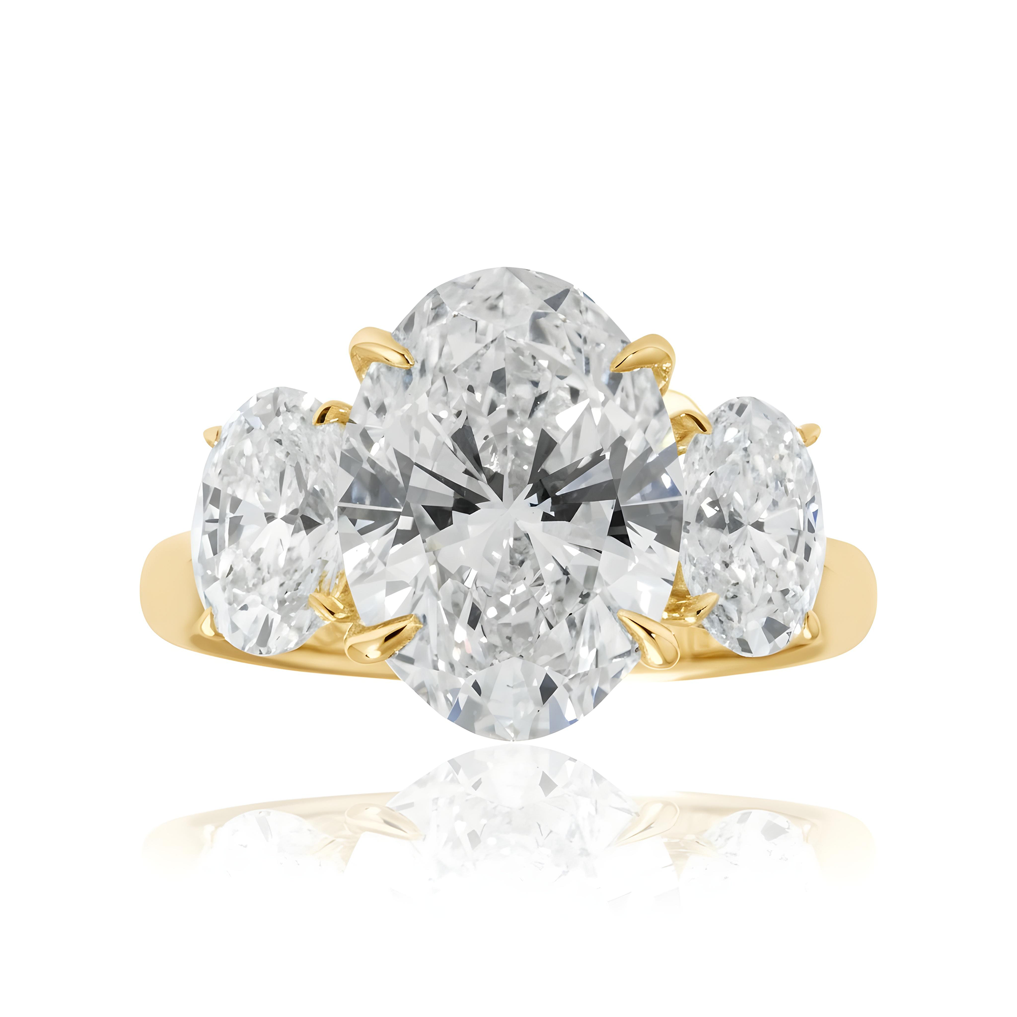 18K White Gold 4.24ct Triple Oval Cut Diamond Engagement Ring 6.01ctw