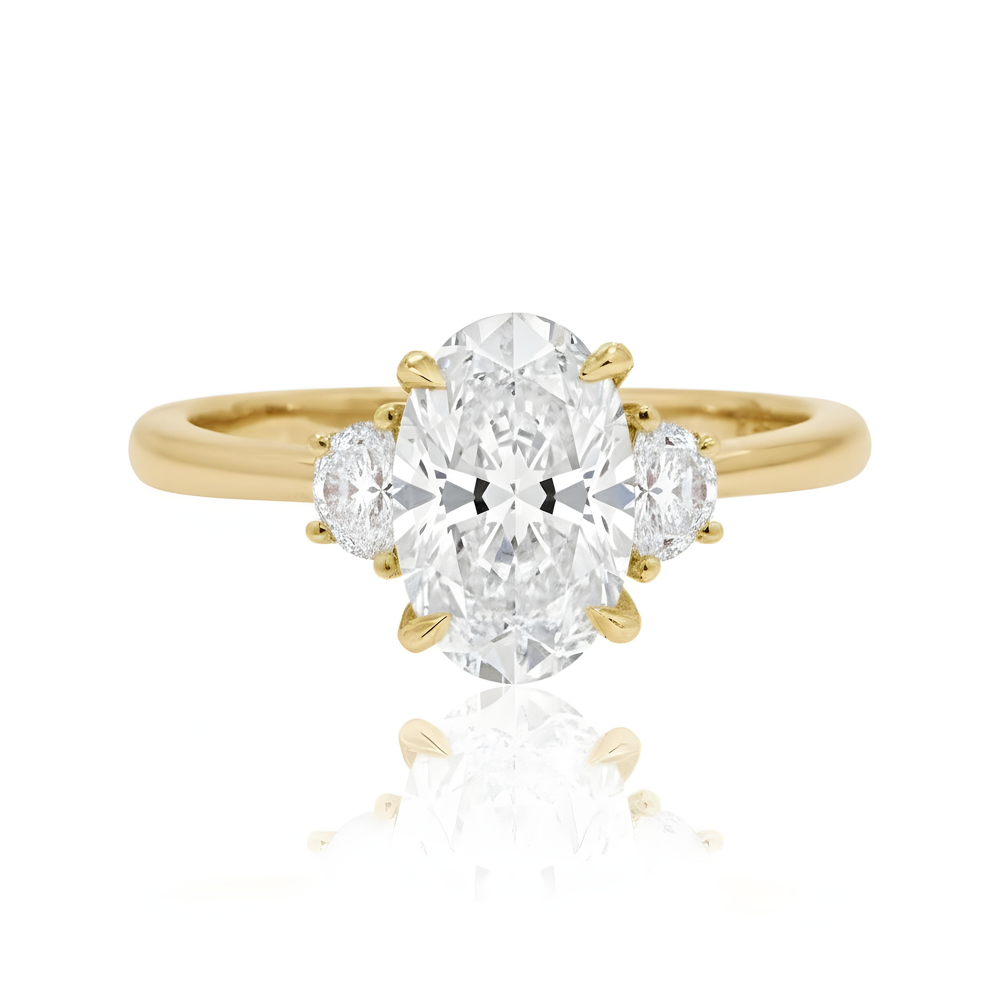 GIA Platinum Oval & Halfmoon Triple Diamond Engagement Ring 2.25ctw