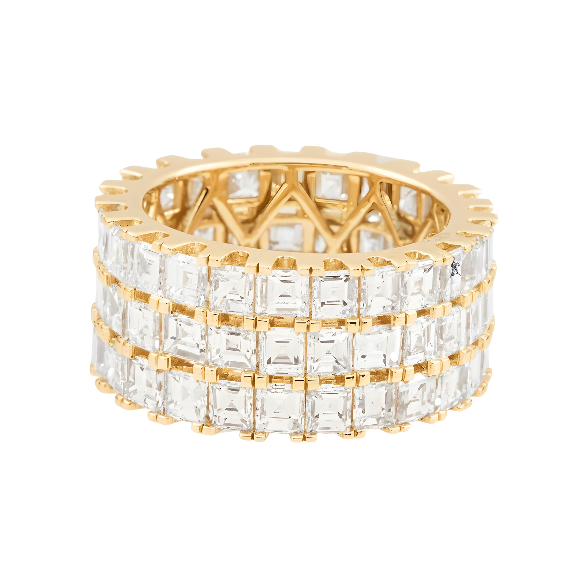 18K White Gold Triple Row Asscher Cut Diamond Eternity Ring 12.18ct (Size: 8.5)