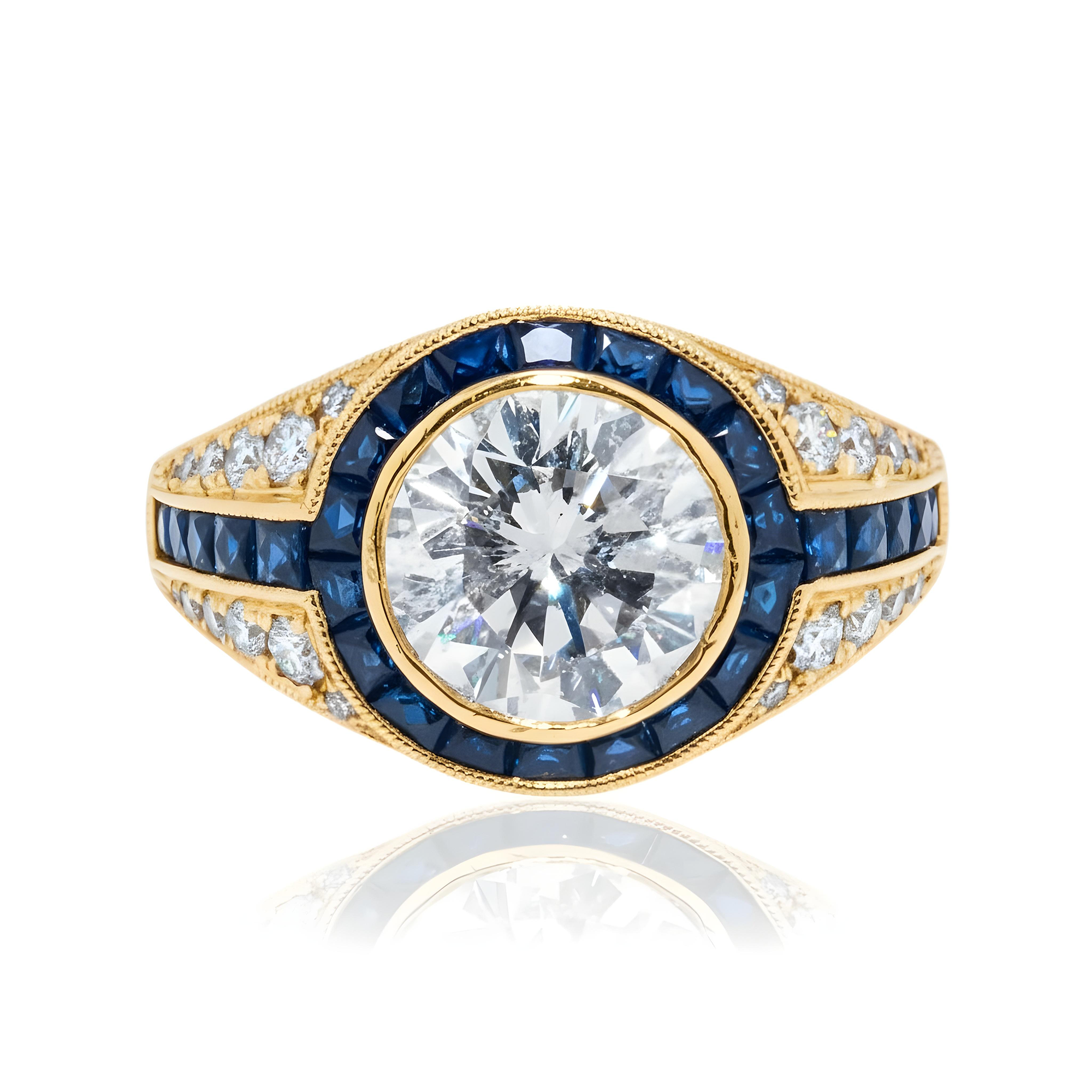 Platinum 2.05ct Round Cut Diamond & Sapphire Detailed Ring 3.62ctw