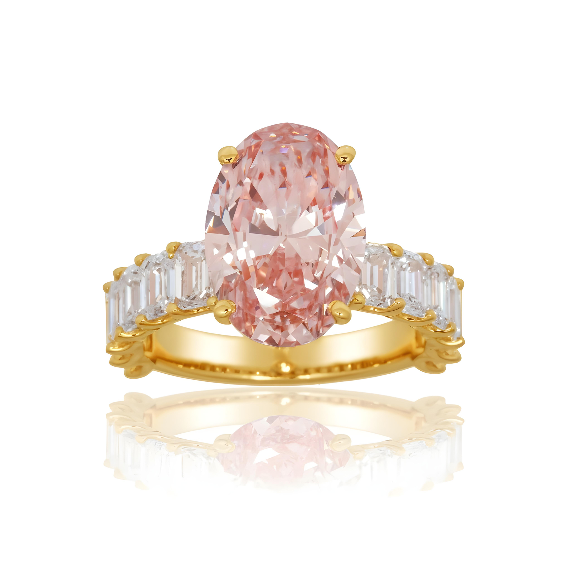 14K White Gold 5.0ct Oval Cut Fancy Vivid Pink Diamond Ring 8.10ctw