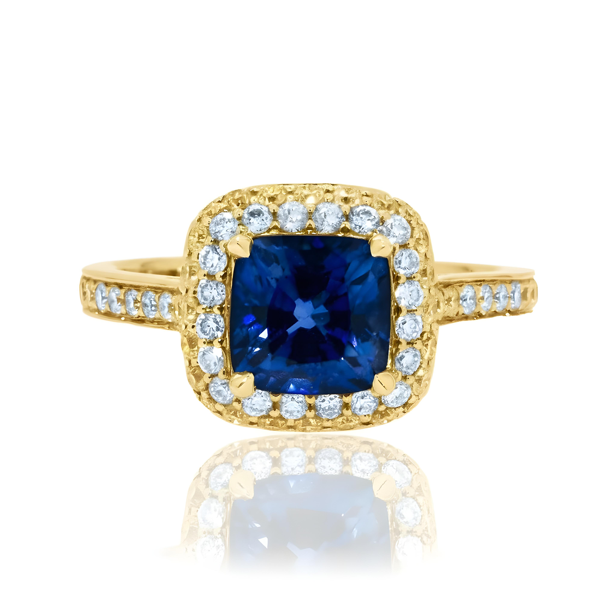 18K White Gold 2.44ct Cushion Cut Sapphire Gemstone & Diamond Ring 3.33ctw