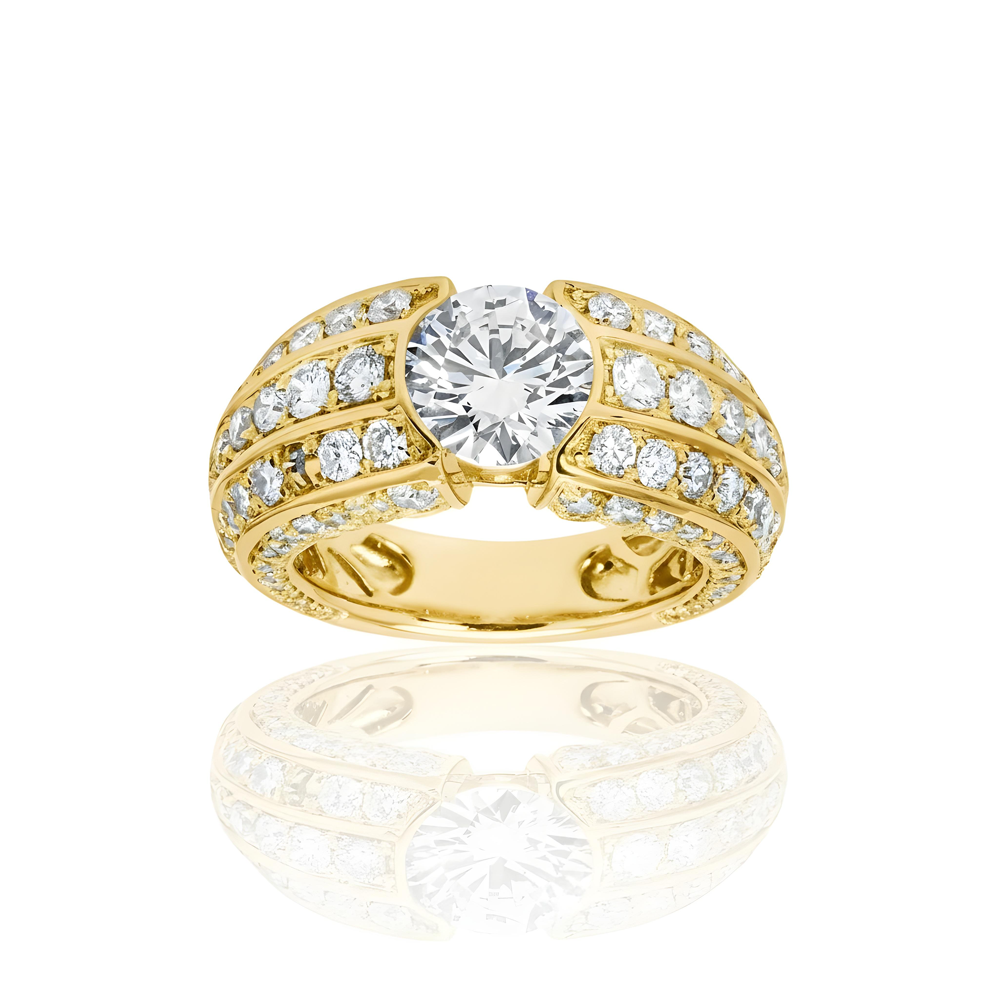 IGI 14K White Gold Triple Row Round Cut Diamond Ring 5.38ctw