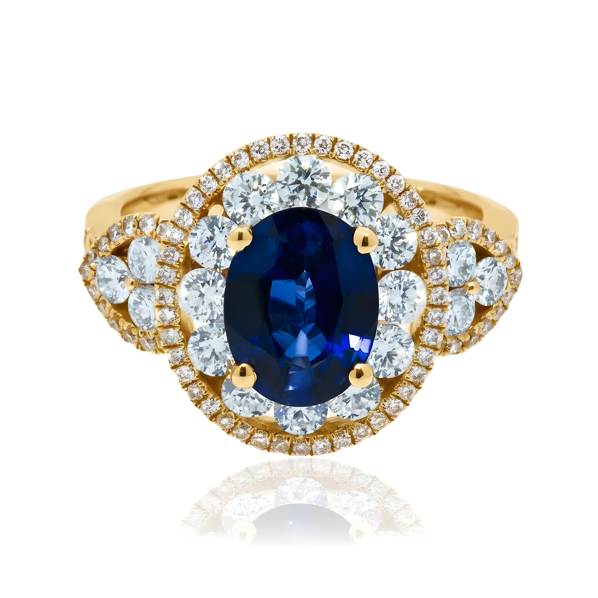 18K White Gold 2.18ct Oval Cut Sapphire Gemstone & Diamond Ring 3.64ctw