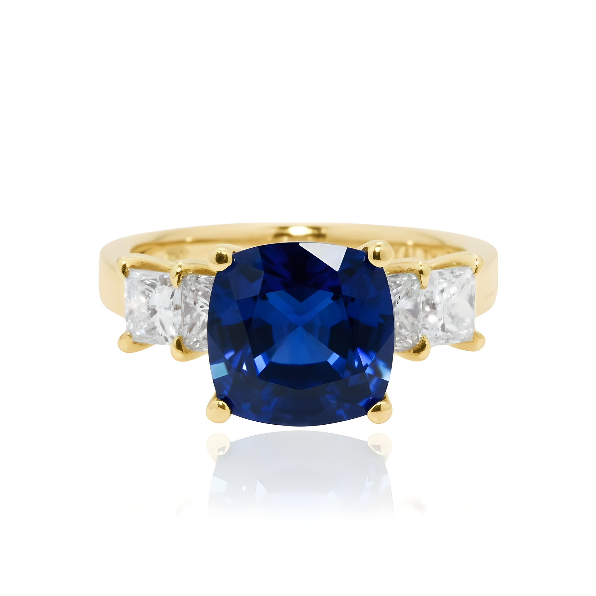 18K White Gold 4.0ct Cushion Sapphire Gemstone Ring 5.39ctw