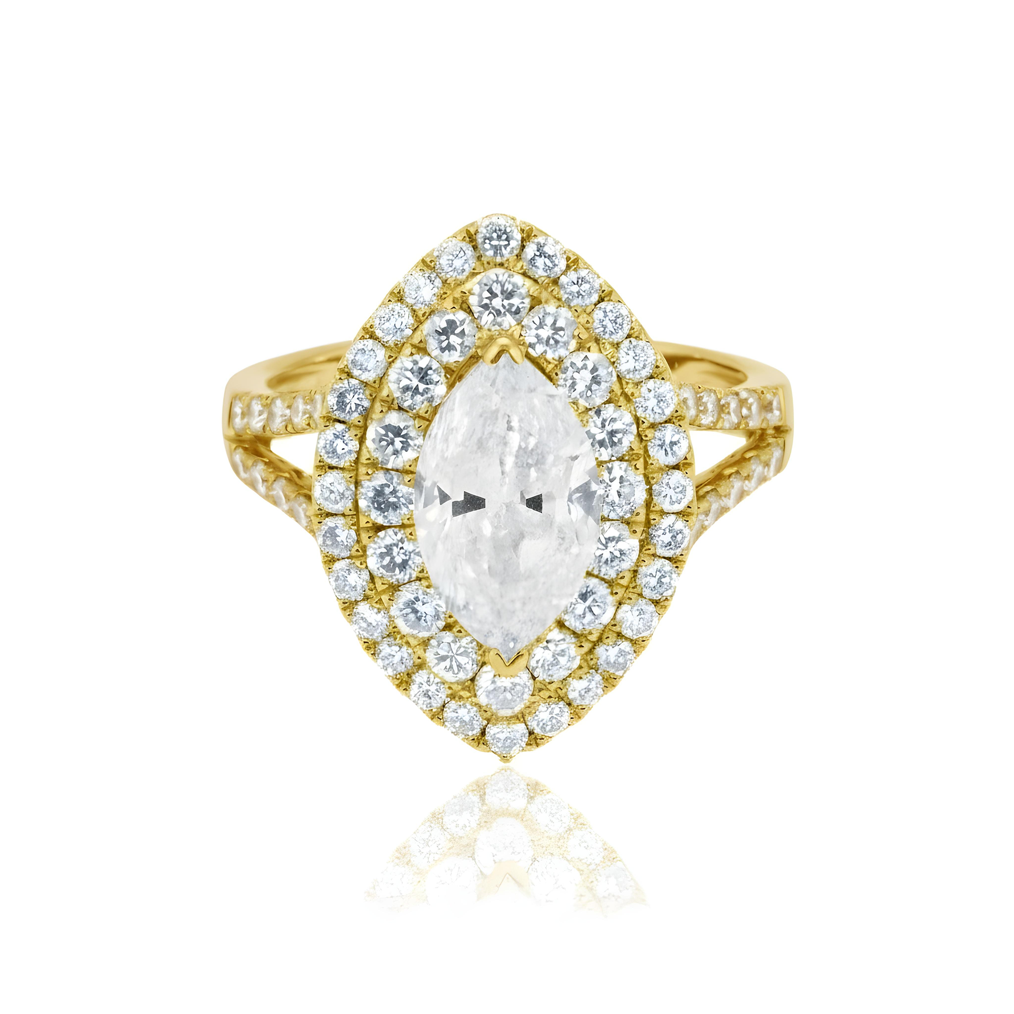 14K White Gold 2.01ct Marquise Cut Diamond Engagement Ring 3.13ctw