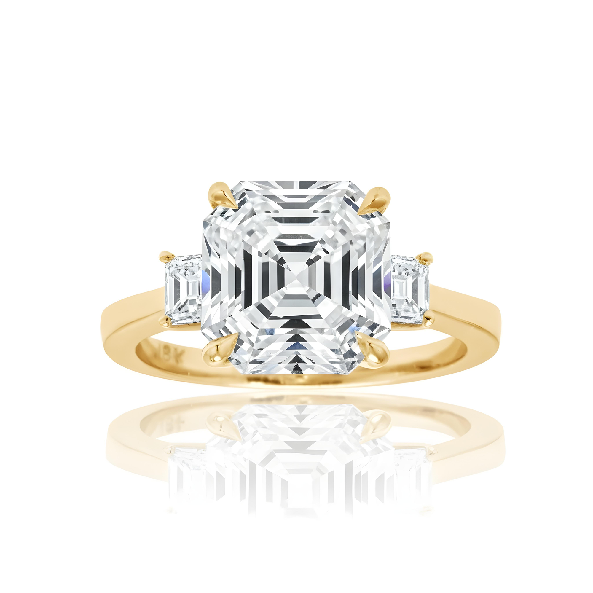 GIA 18K White Gold 5.06ct Triple Asscher Cut Diamond Engagement Ring 5.42ctw