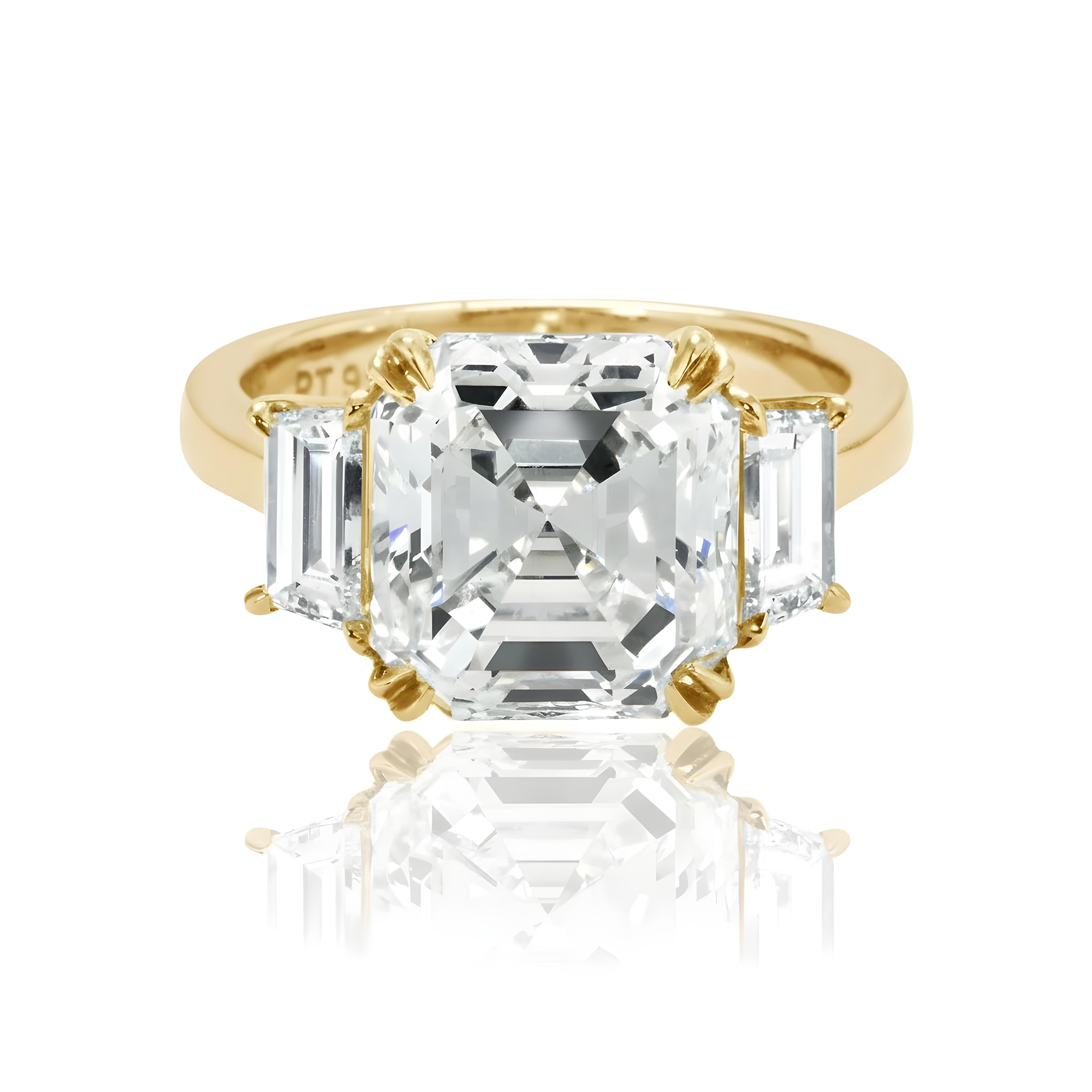 14K White Gold 5.37ct Asscher Cut Triple Diamond Engagement Ring 6.26ctw