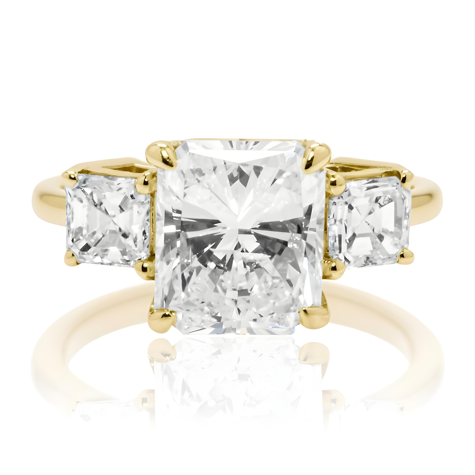 18K White Gold 2.01ct Radiant Cut Triple Diamond Engagement Ring 2.54ctw