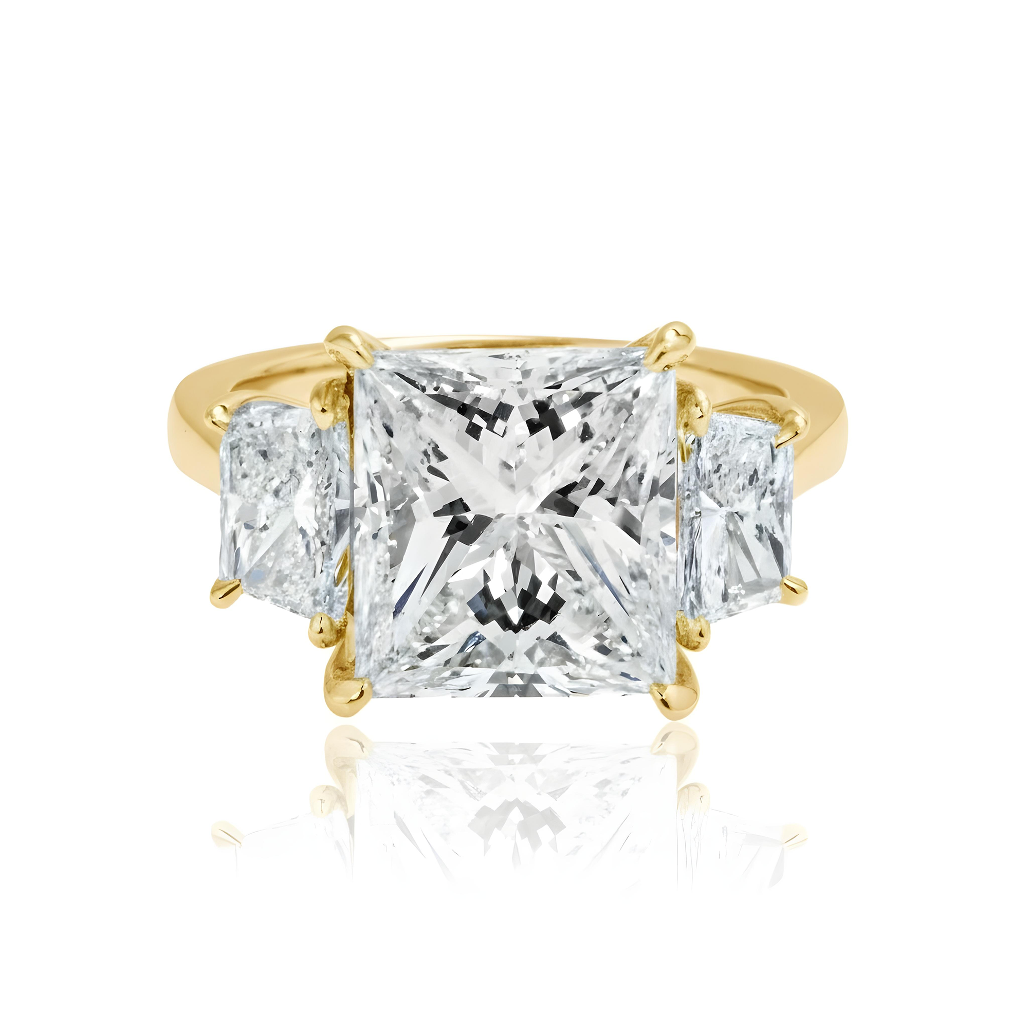 GIA Platinum 5.07ct Princess Cut Triple Diamond Engagement Ring 6.40ctw