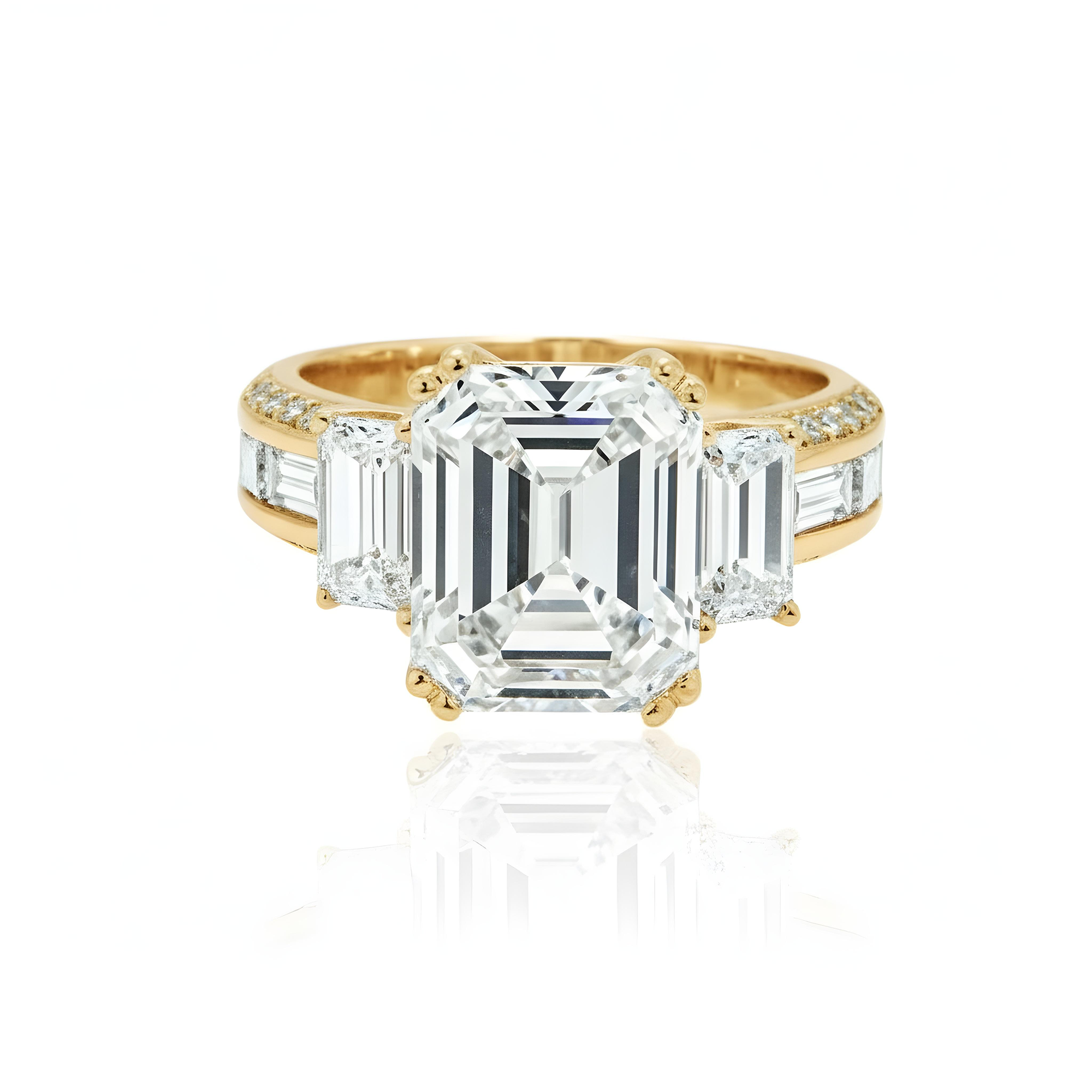 GIA 18K White Gold 5.11ct Triple Emerald Cut Diamond Engagement Ring 7.09ctw
