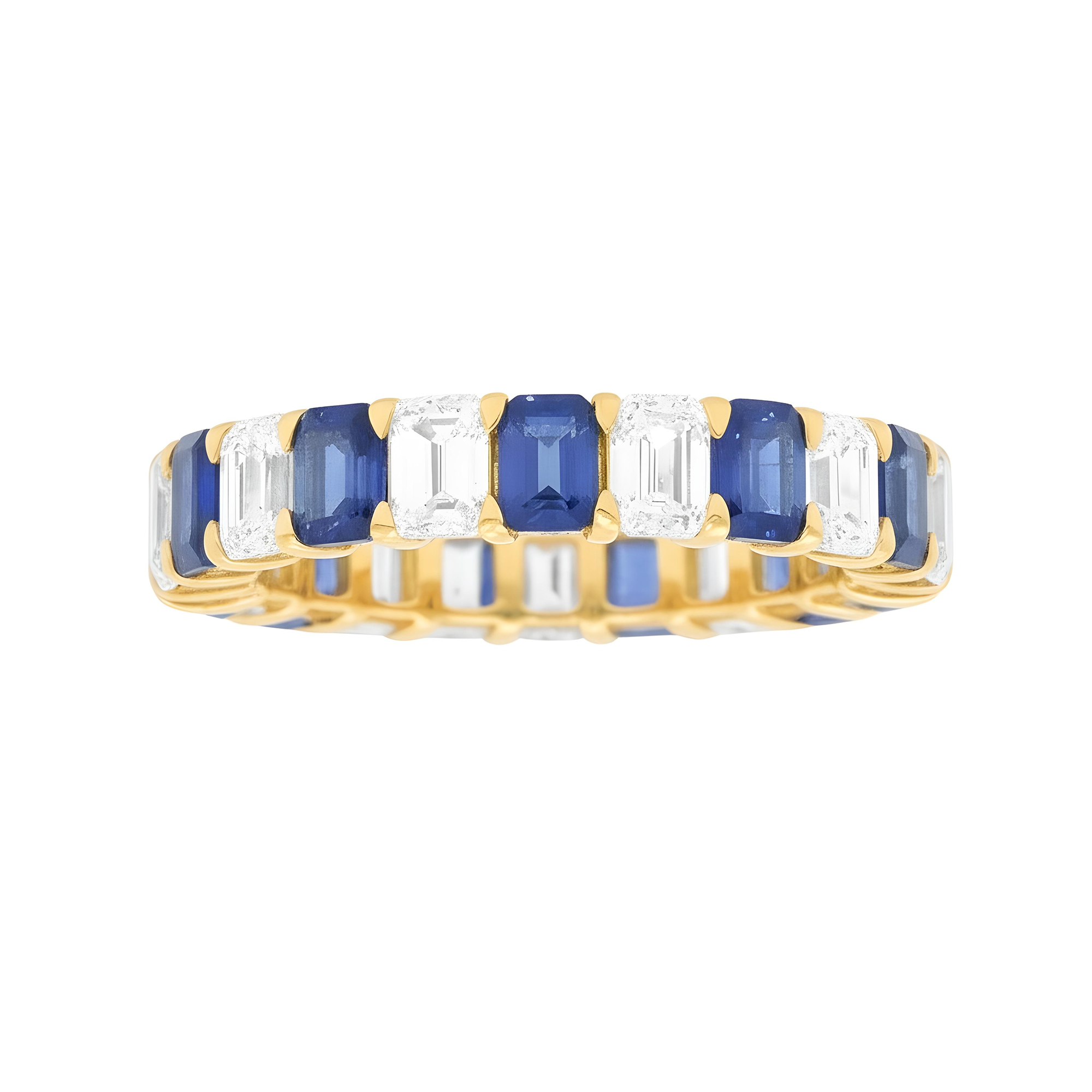 14K White Gold Emerald Cut Diamond & Sapphire Eternity Ring (size 7)
