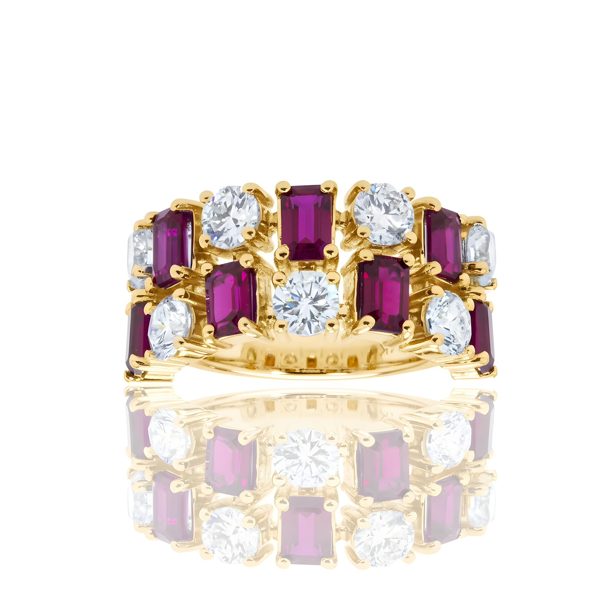 14K White Gold Emerald Cut Ruby & Round Cut Diamond Ring 34.20ctw