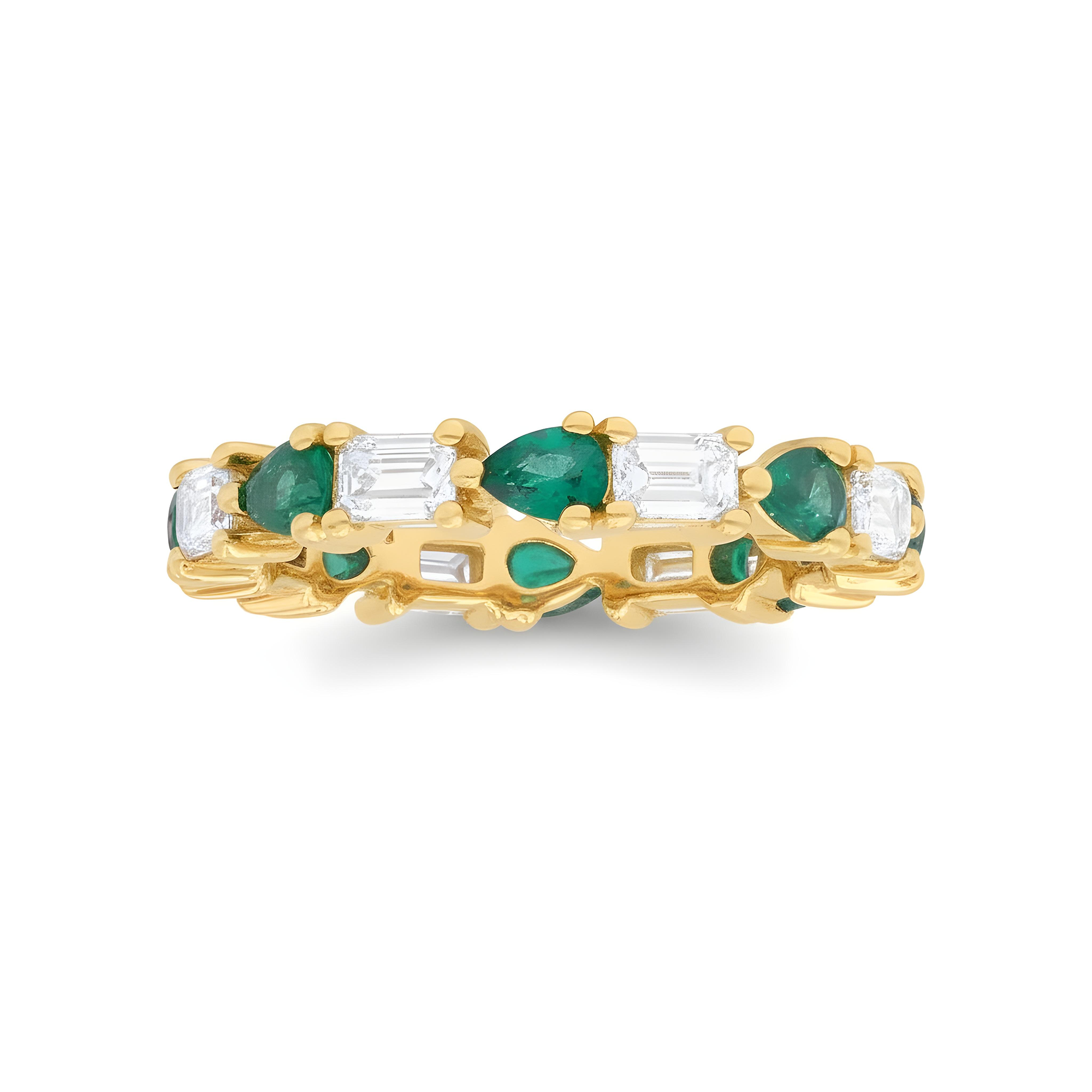 14K White Gold Emerald Cut Diamond & Pear Cut Emerald Eternity Ring