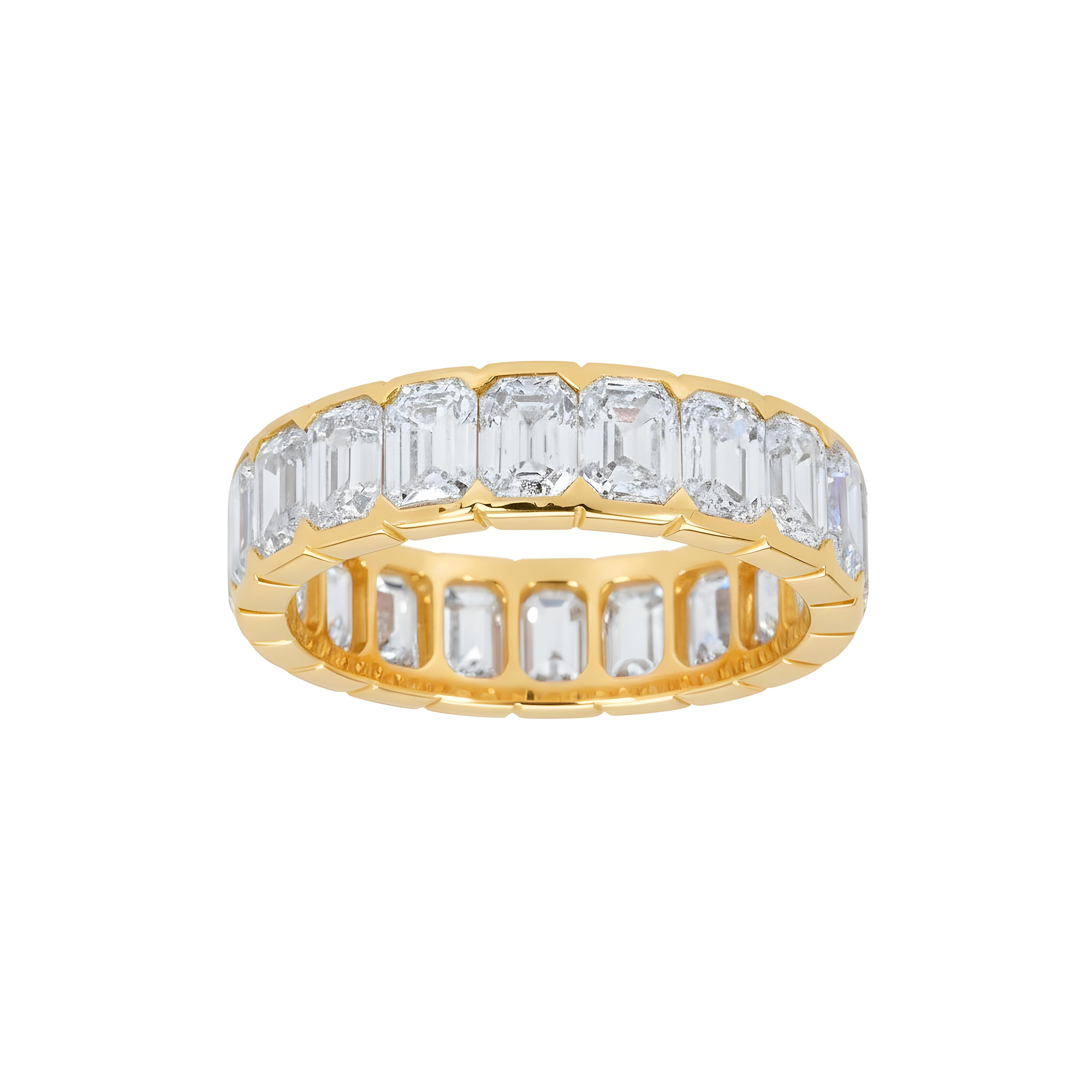 14K White Gold Bezel Set Emerald Diamond Eternity Ring 4.90ct (size 5.75)