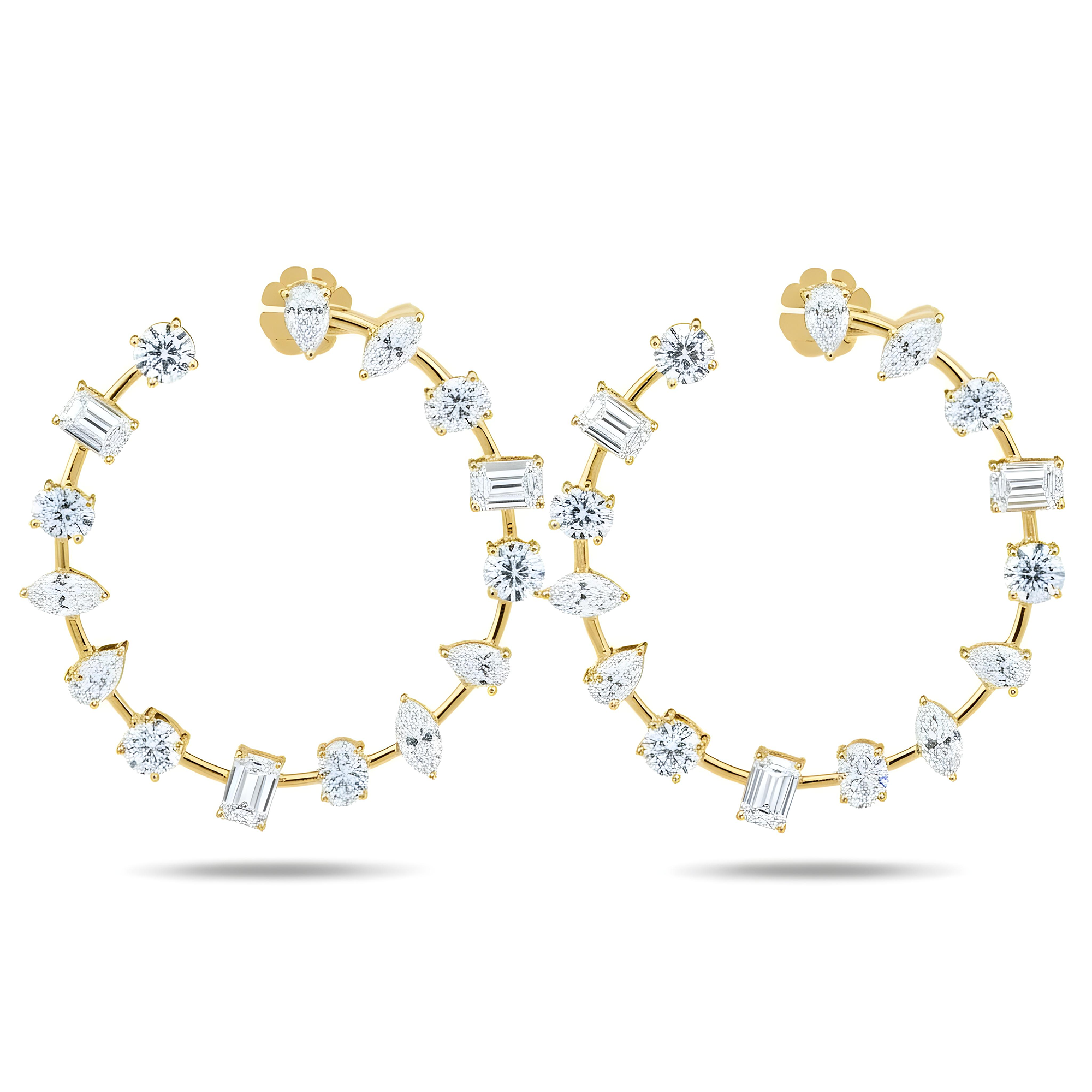 14K White Gold Multi-Cut Satellite Diamond Hoops 9.58ctw