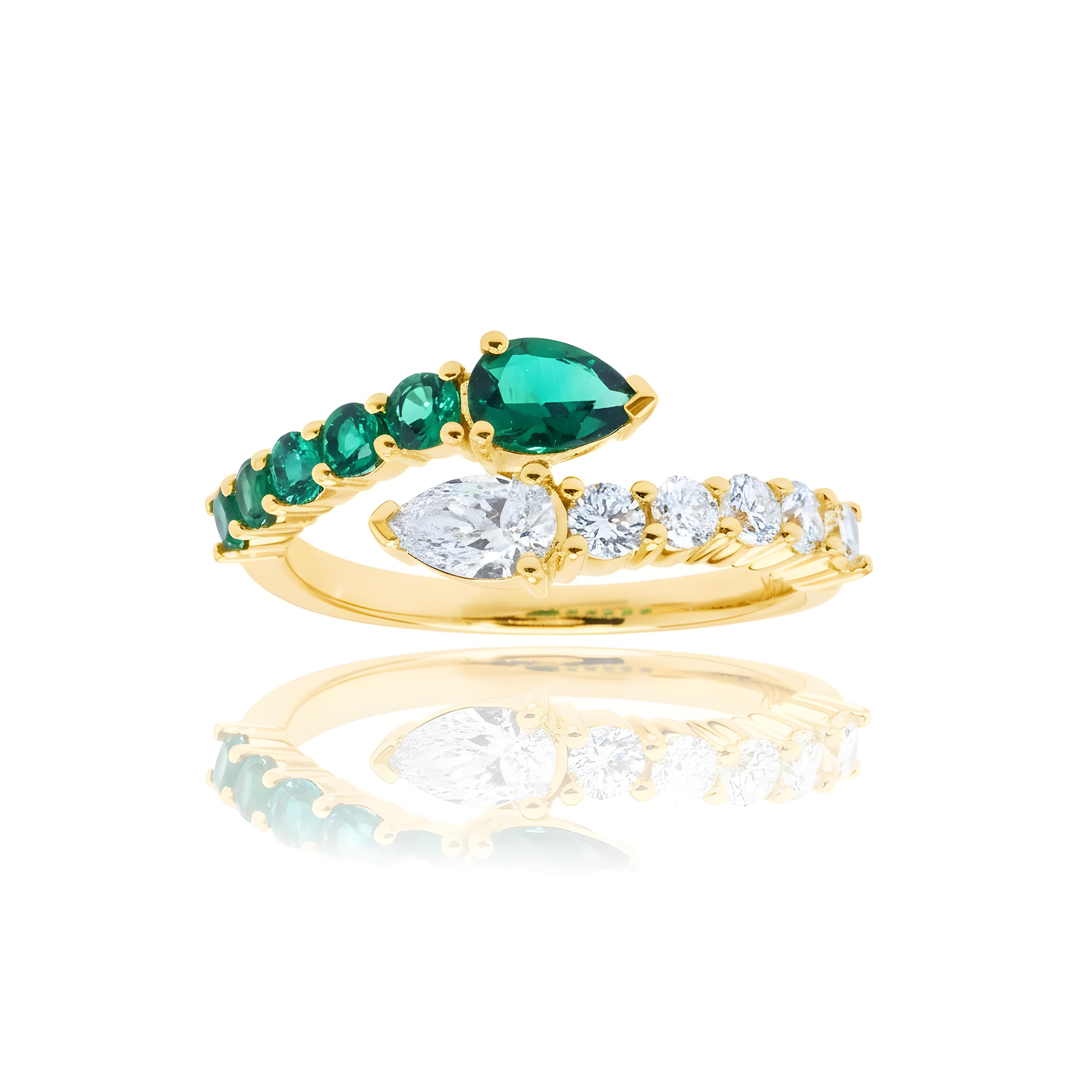 14K White Gold Emerald & Diamond Snake Wrap Ring 1.20ctw