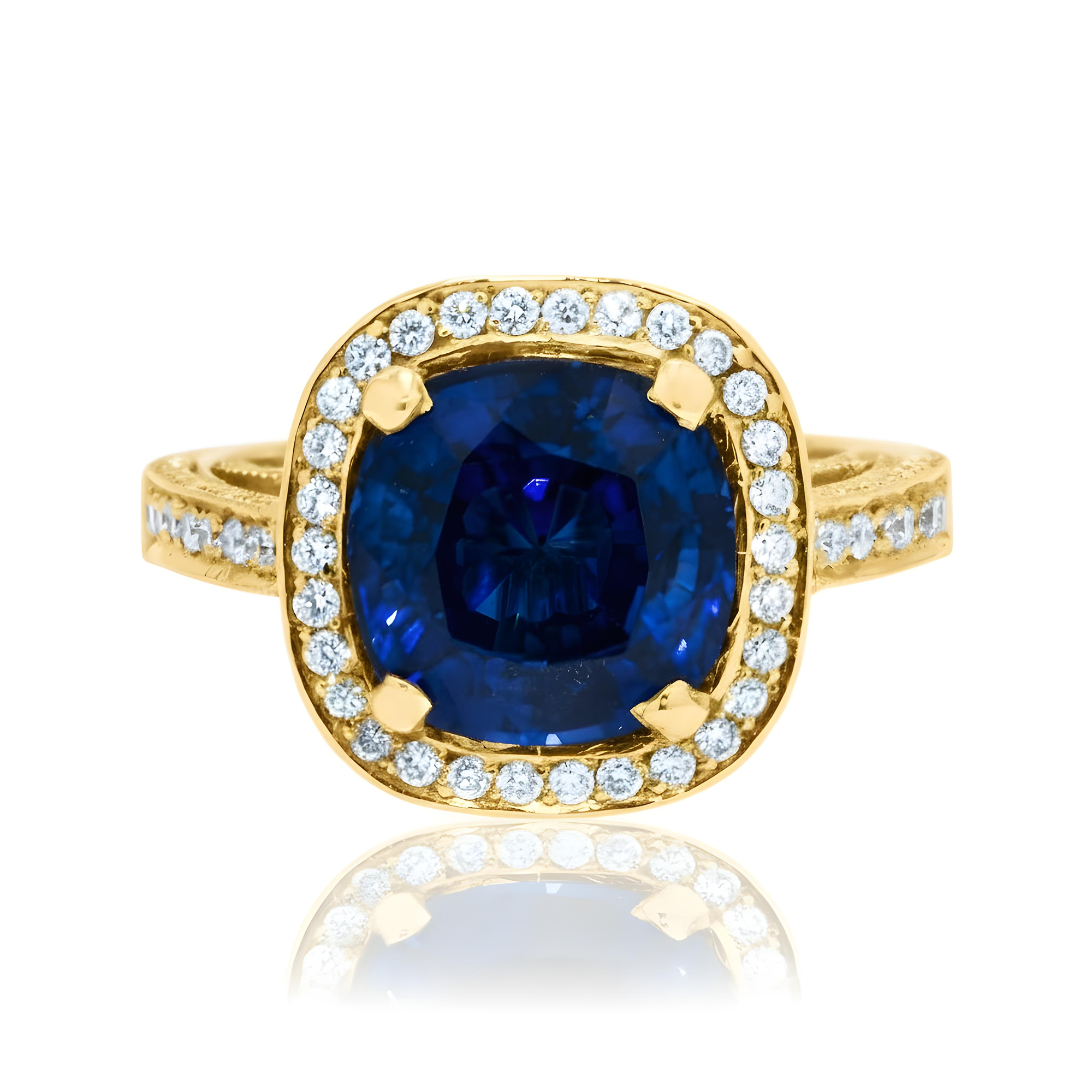 18K White Gold 5.01ct Cushion Cut Sapphire Gemstone Ring 6.01ctw