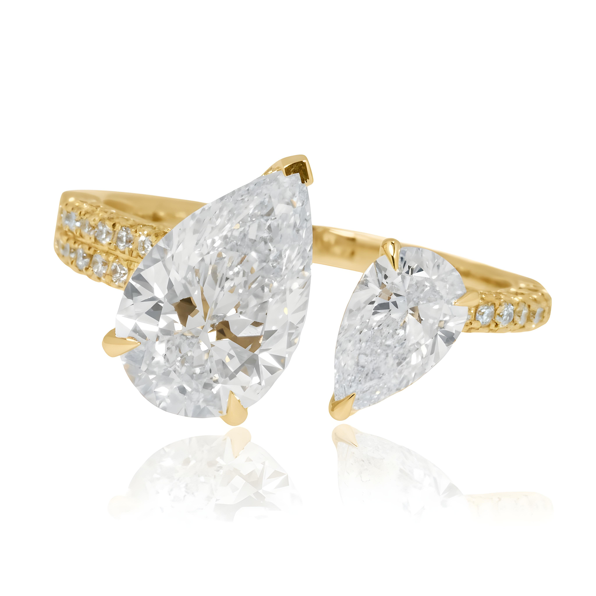 14K White Gold Double Pear Cut Diamond Toi et Moi Ring 2.97ctw