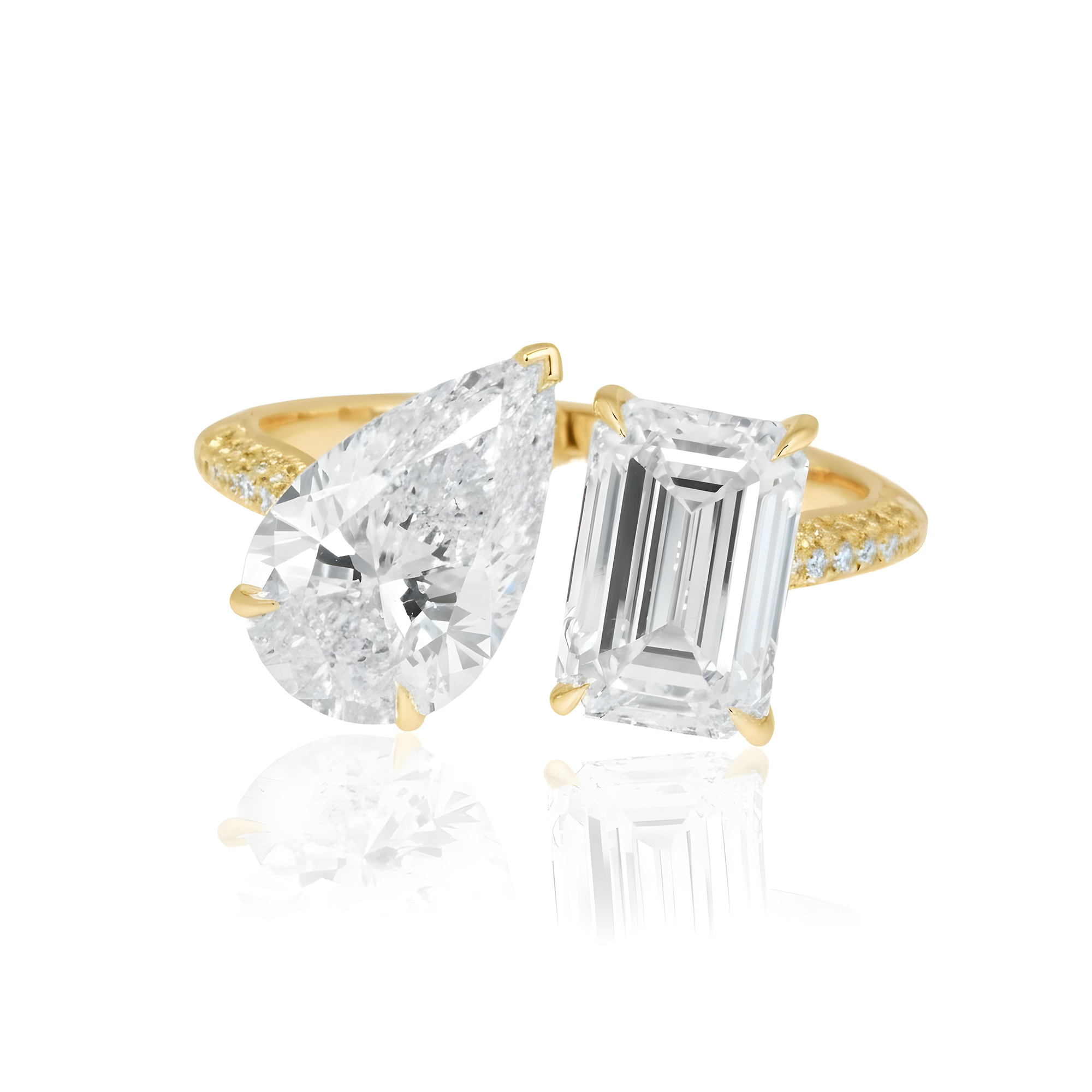 14K White Gold Pear & Emerald Cut Double Diamond Toi et Moi Ring 4.53ctw