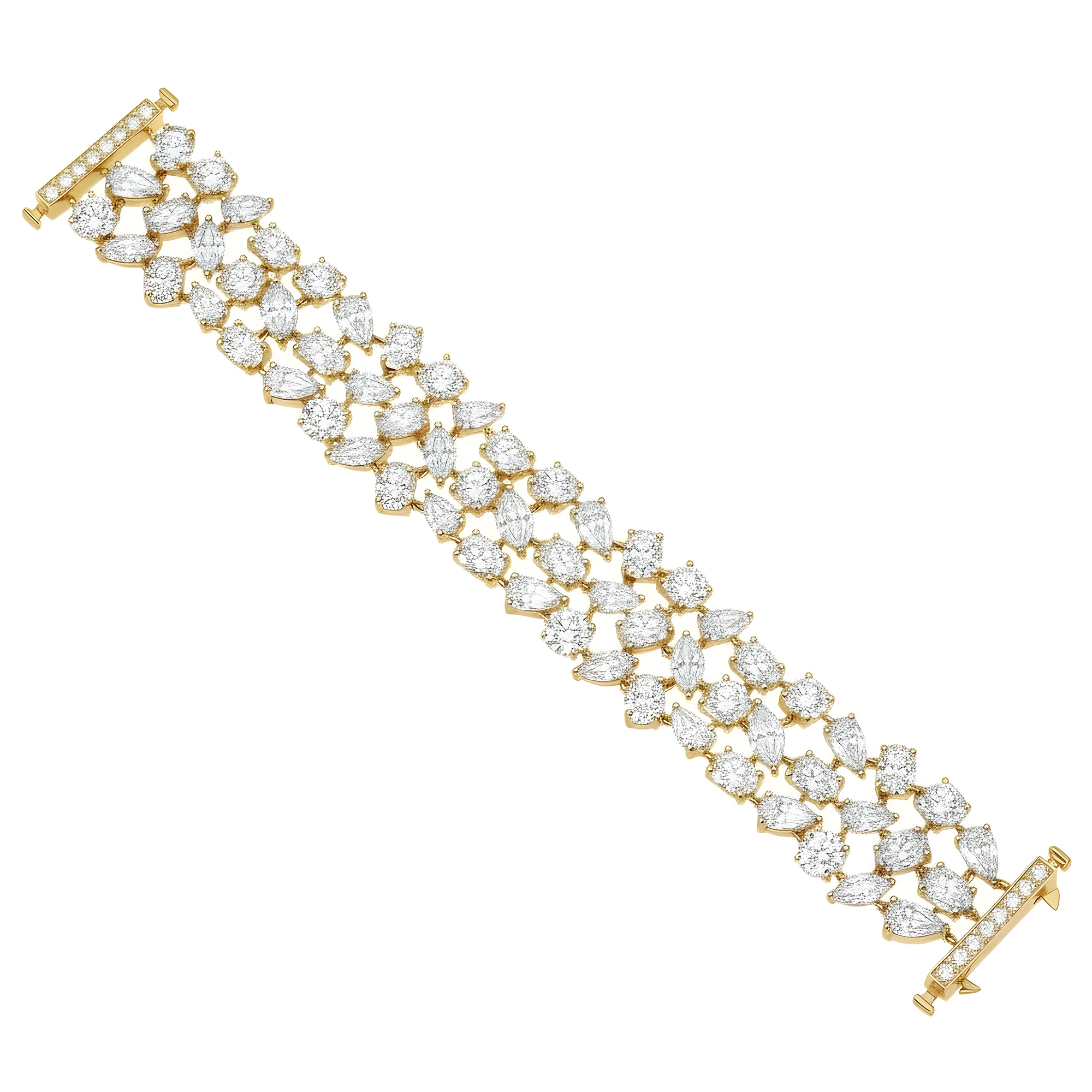 14K White Gold Triple Row Multi Cut Diamond Bracelet 55.86ct