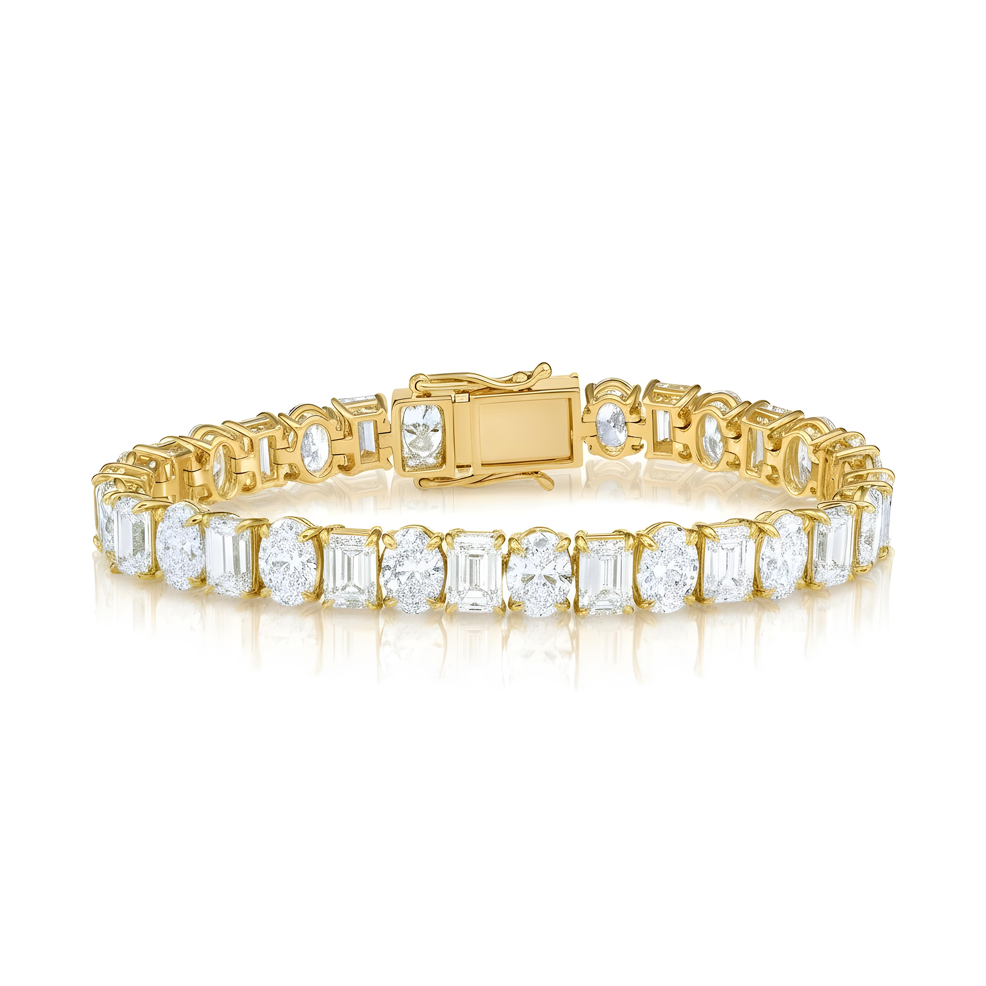14K White Gold Oval & Emerald Cut Diamond Bracelet 33.13ctw