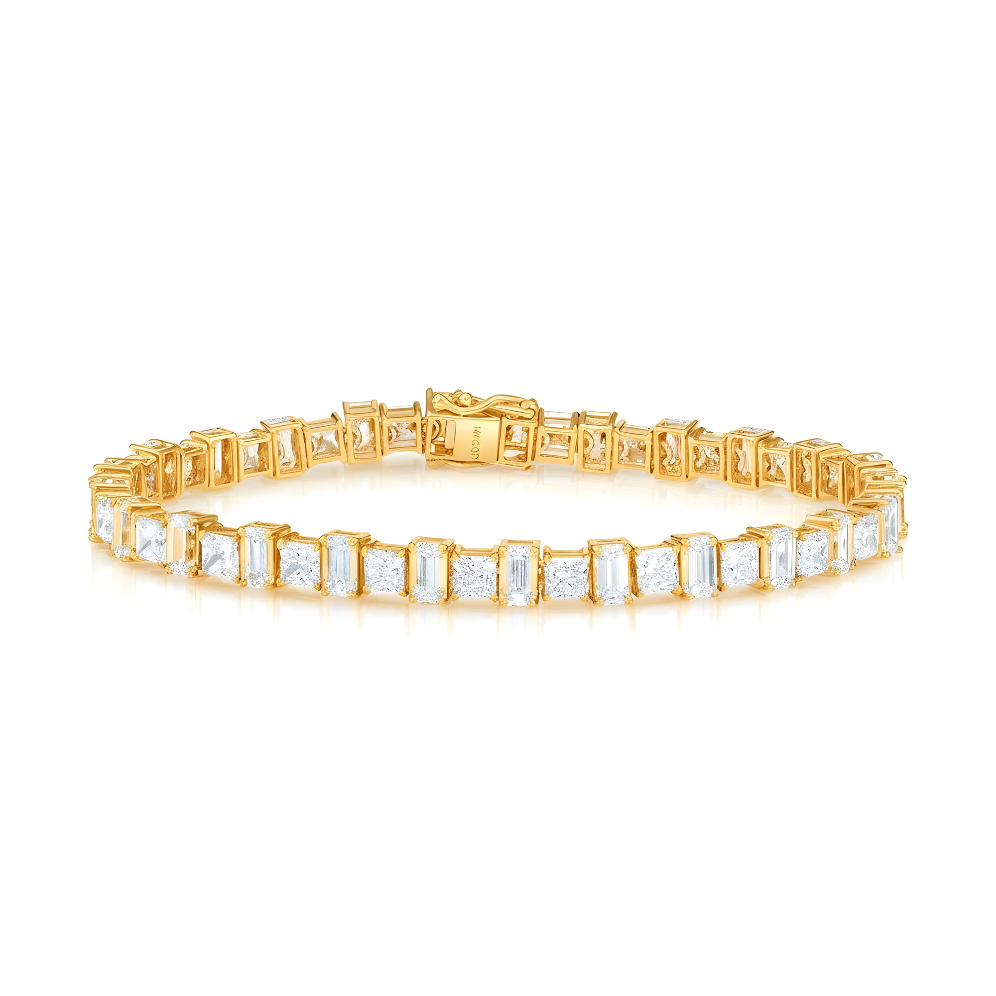 14K White Gold Emerald & Radiant Cut Diamond Bracelet 13.72ctw