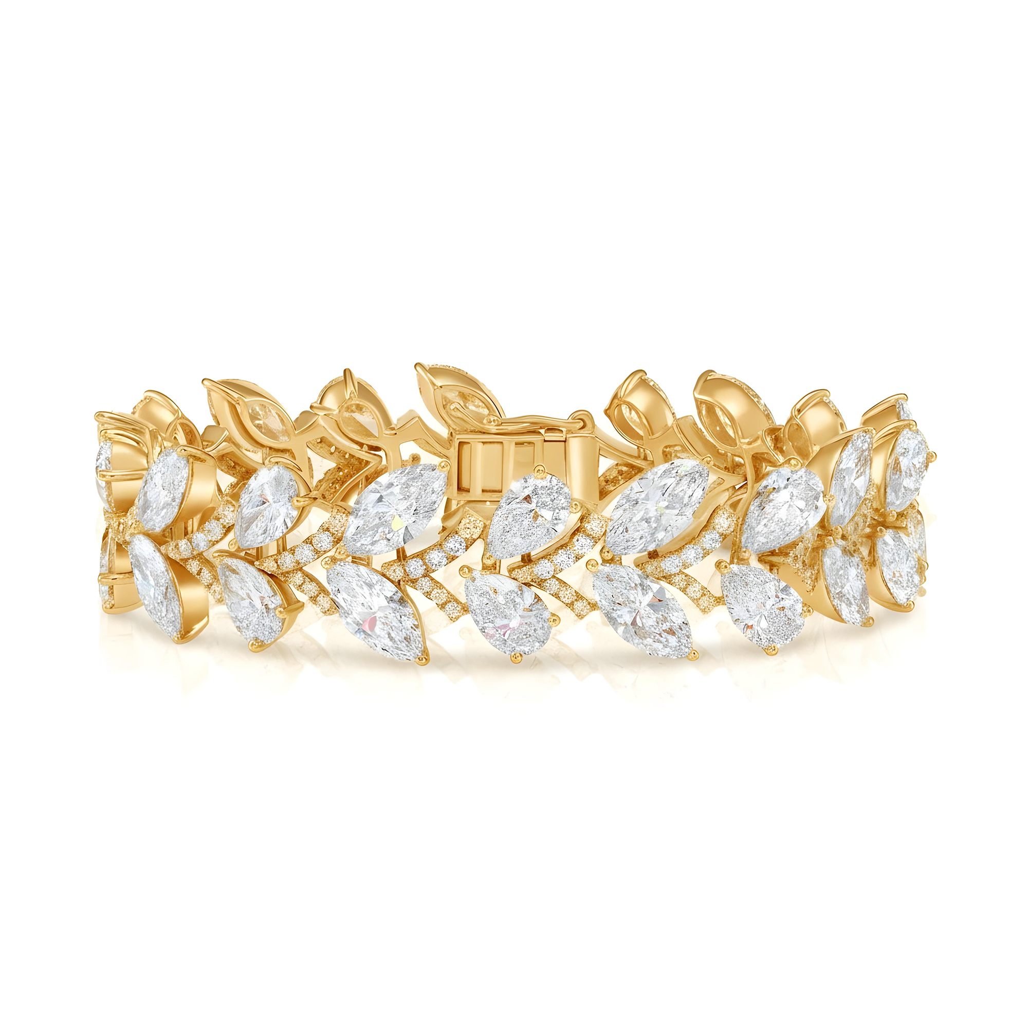 14K White Gold Combination Cut Diamond Bracelet 31.66ctw