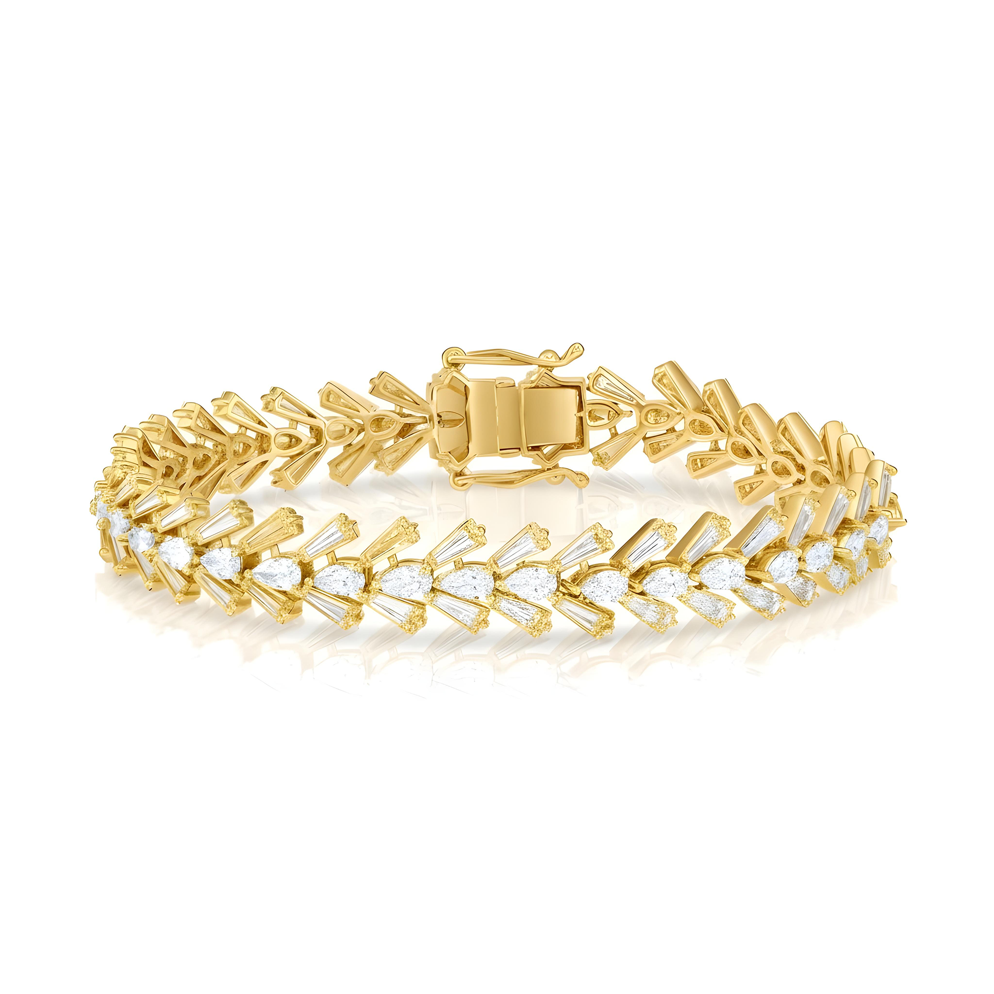 14K White Gold Pear & Baguette Cut Diamond Bracelet 10.42ctw