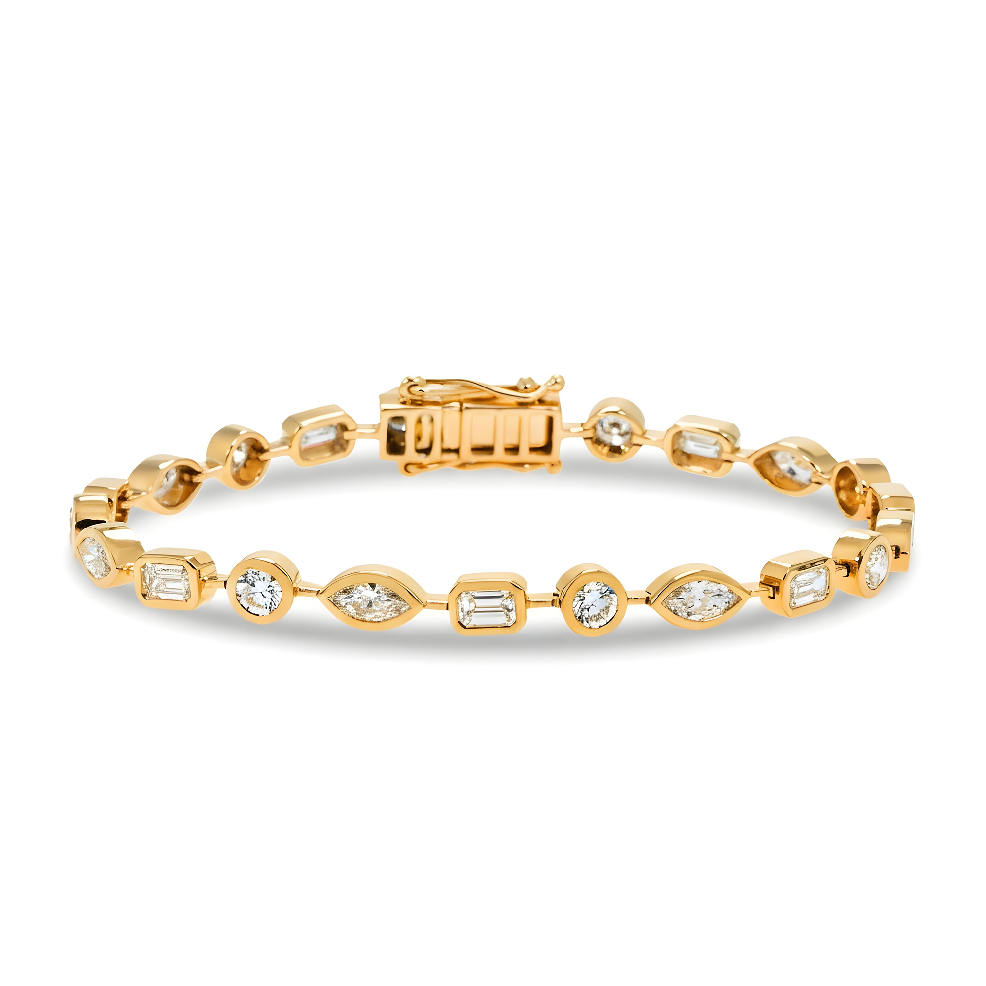 14K White Gold Bezel Set Multi Cut Diamond Satellite Bracelet 4.30ct
