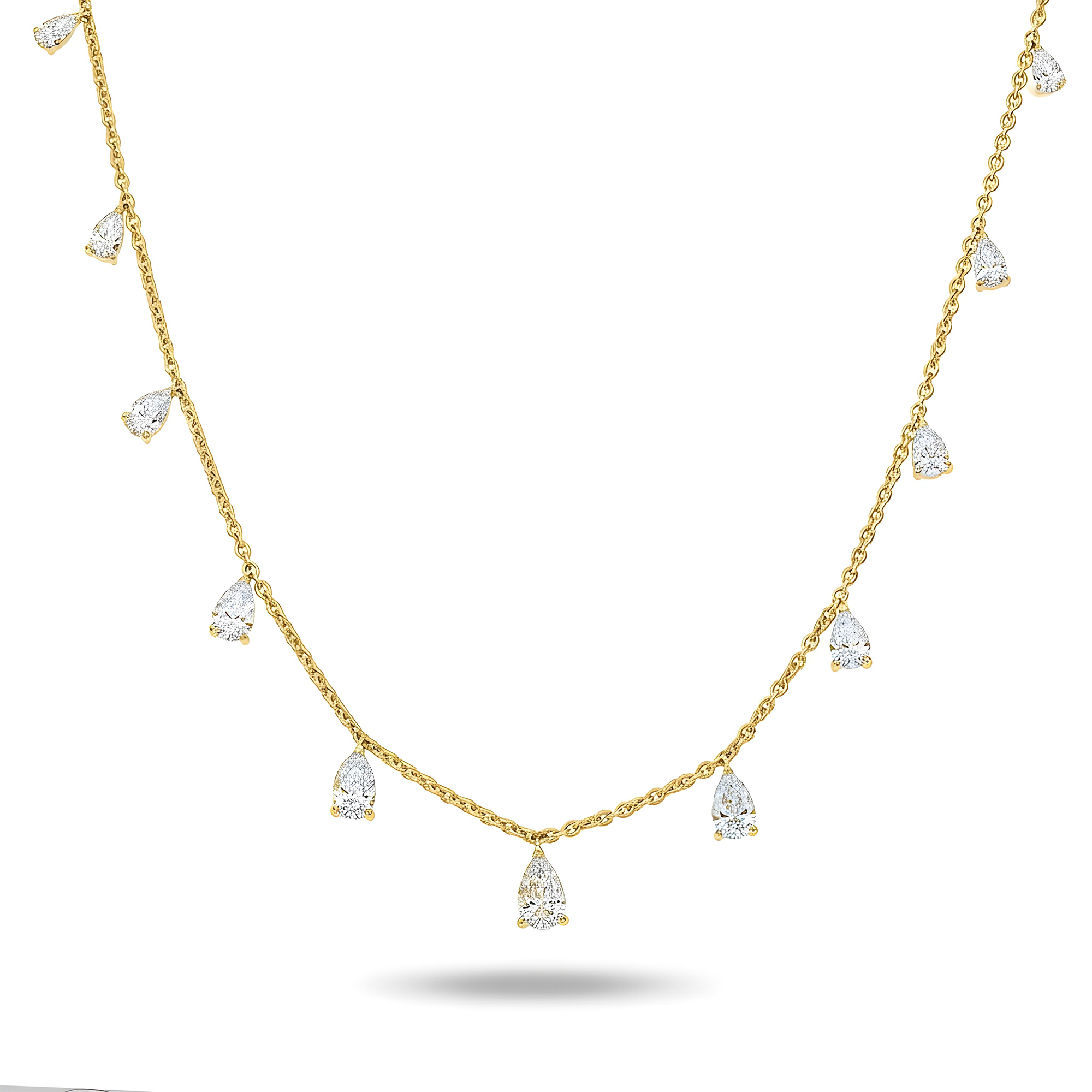 14K White Gold Pear Cut Diamond Satellite Drop Necklace 4.52ct