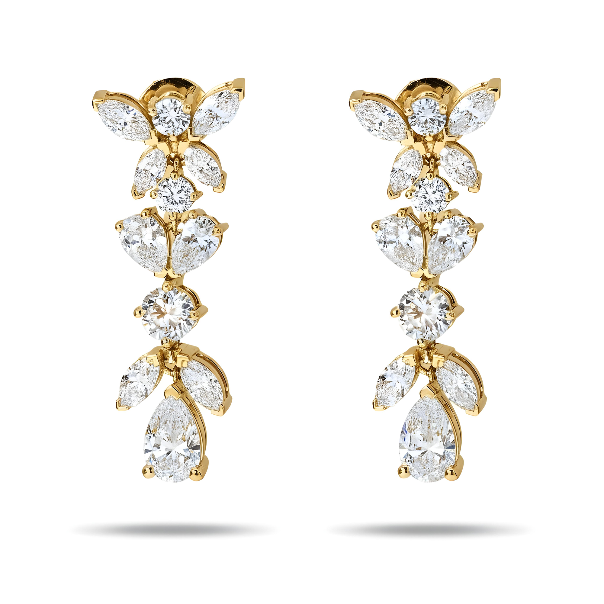 14K White Gold Marquise, Round & Pear Cut Diamond Drop Earrings 7.0ctw