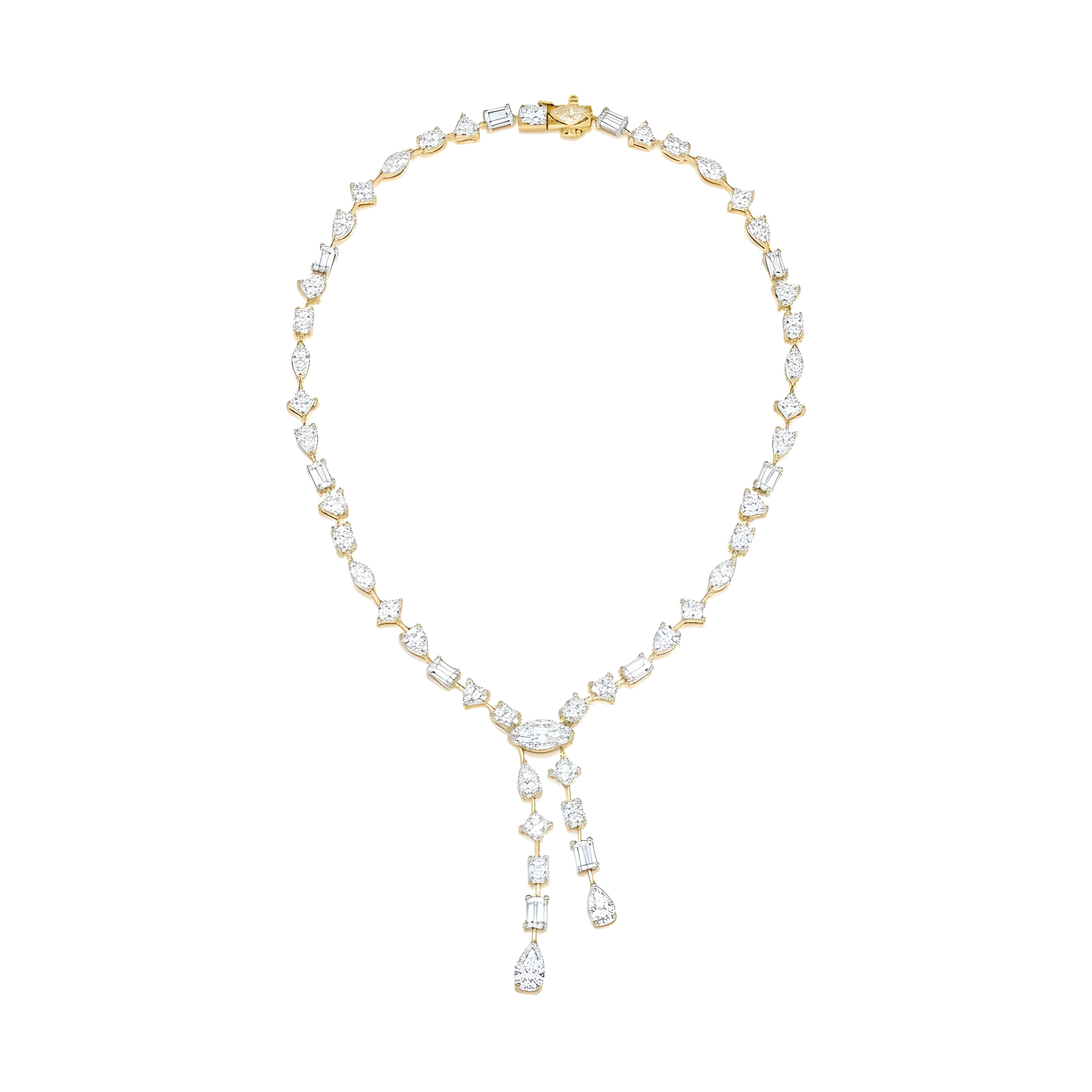 14K White Gold Combination Cut Diamond Drop Necklace 24.92ct