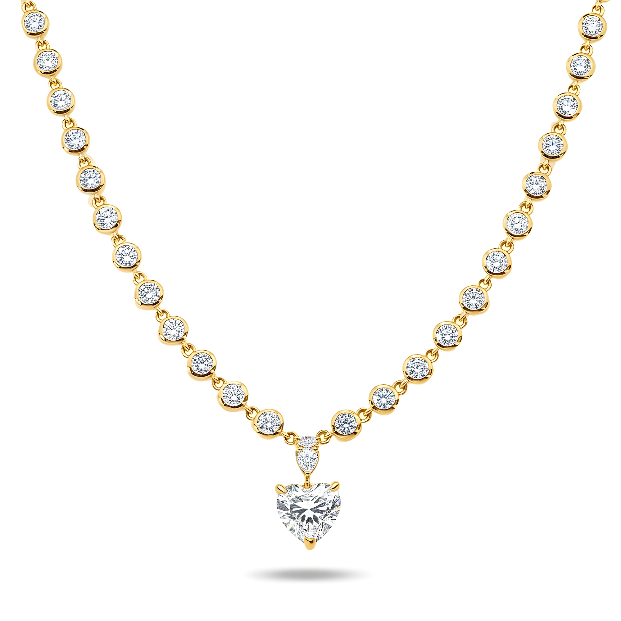 14K White Gold Round & Heart Cut Diamond Necklace 19.24ct