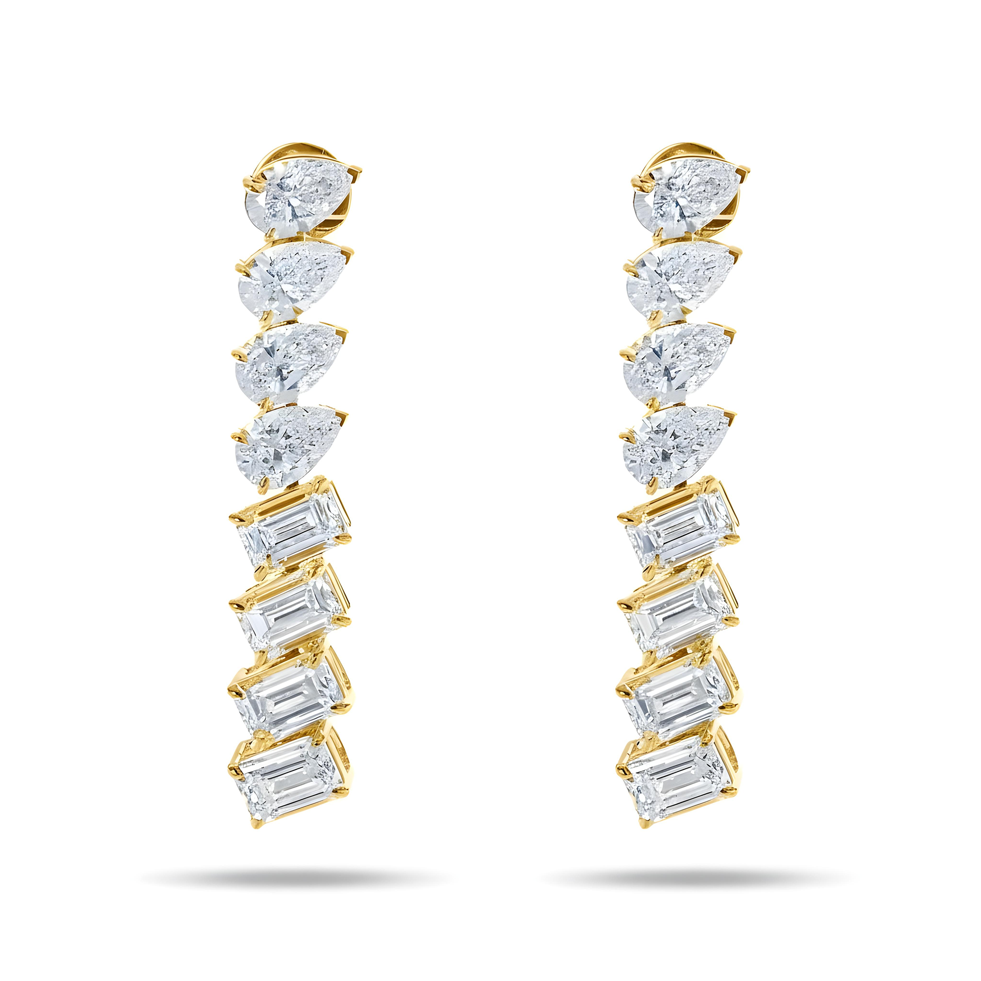 14K White Gold Pear & Emerald Cut Diamond Drop Earrings 14.32ct
