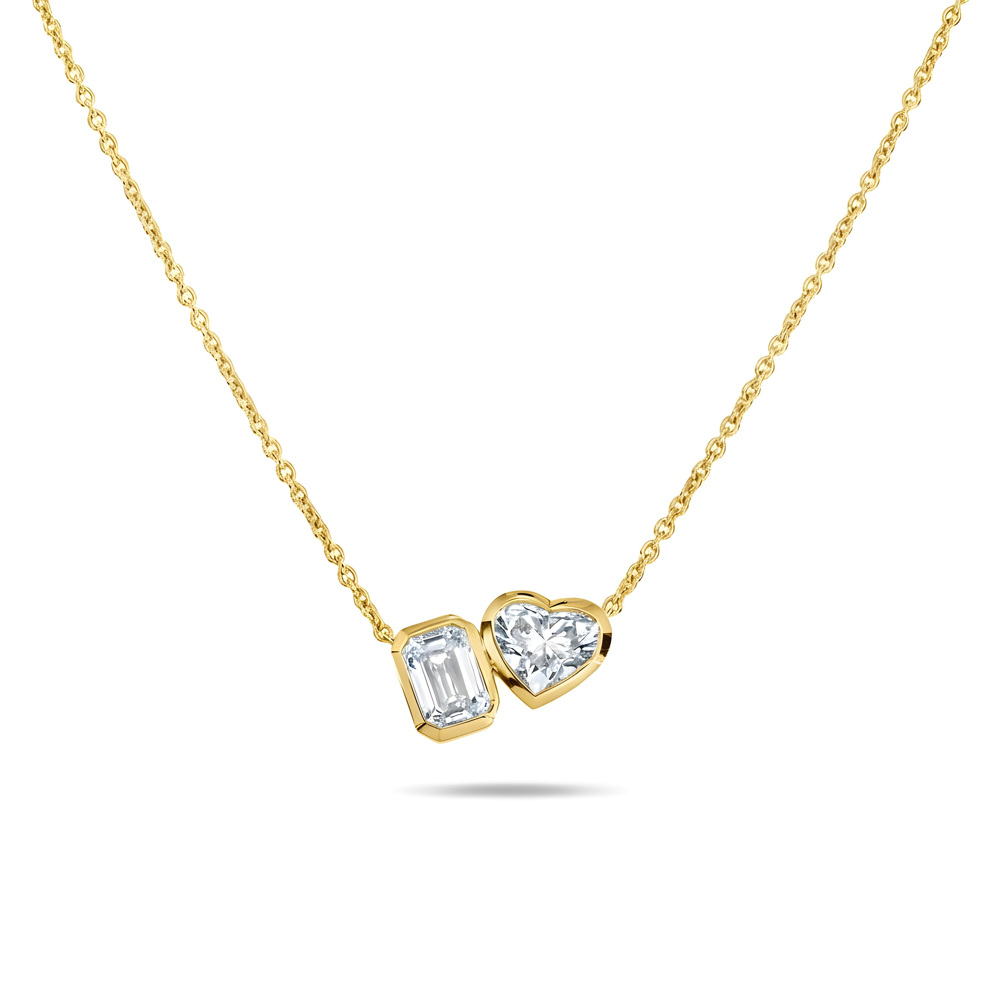 14K White Gold Heart & Emerald Cut Double Diamond Necklace 3.58ctw