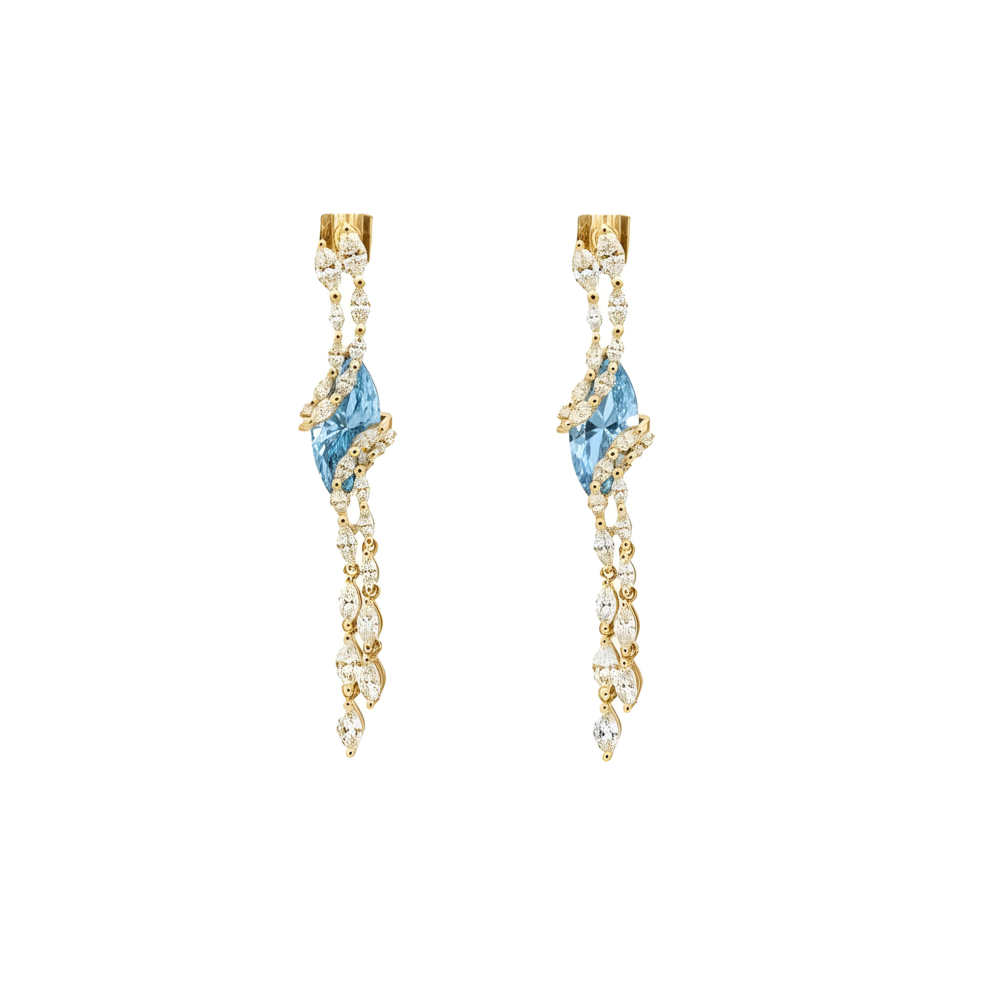 14K White Gold Marquise Cut Fancy Blue Diamond Drop Earrings 6.80ctw