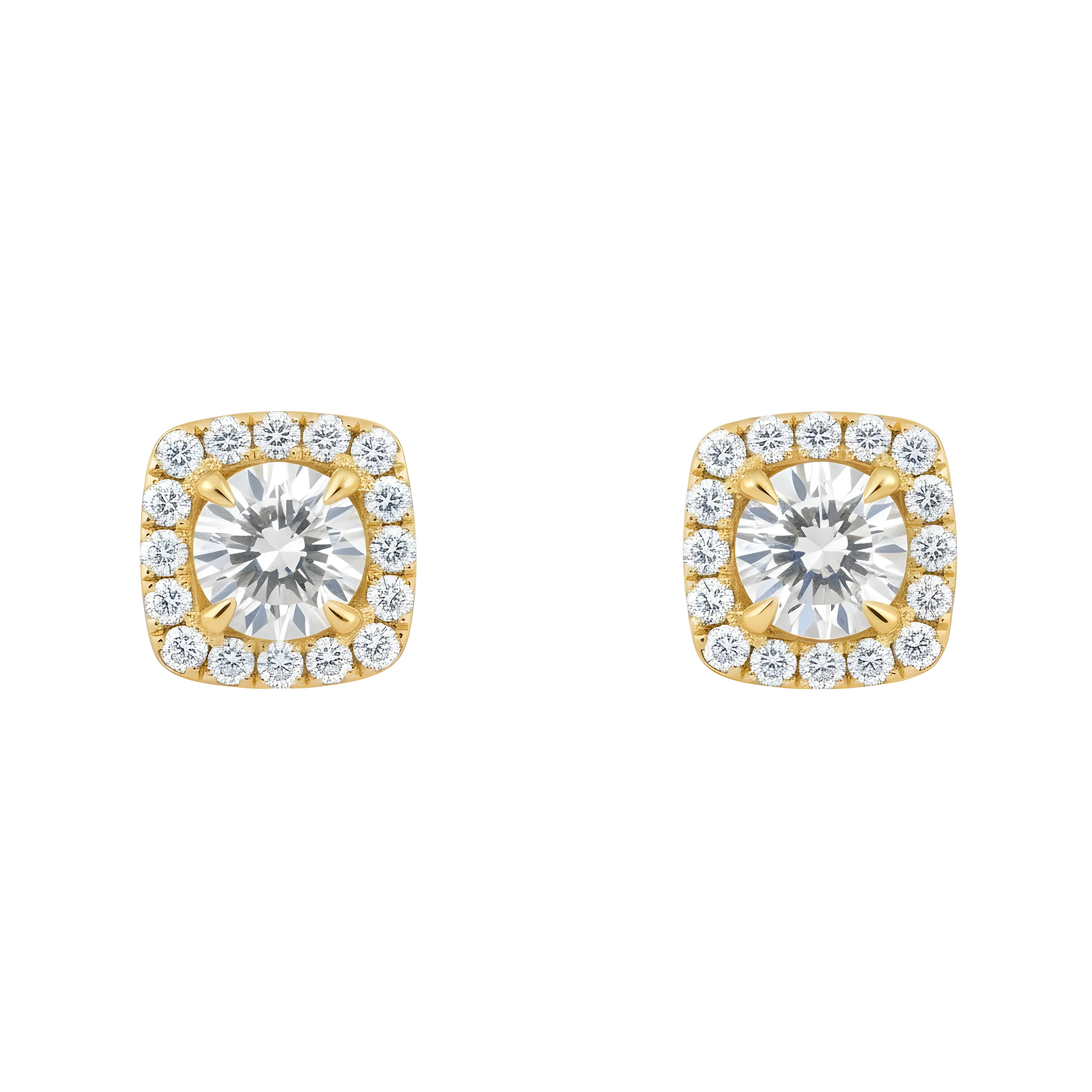 14K White Gold Square Shape Round Diamond Cluster Stud Earrings 2.83ctw
