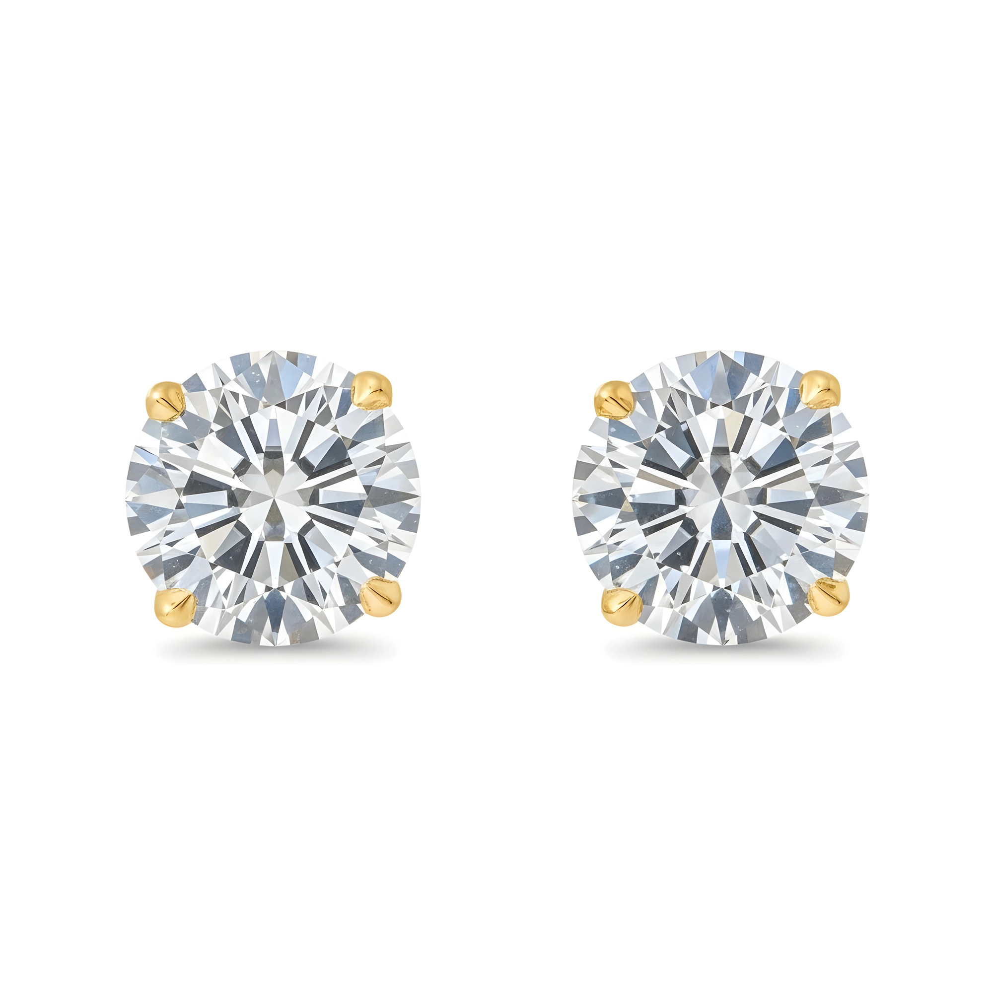 14K White Gold 2ct Each Solitaire Round Diamond Stud Earrings 4.0ctw