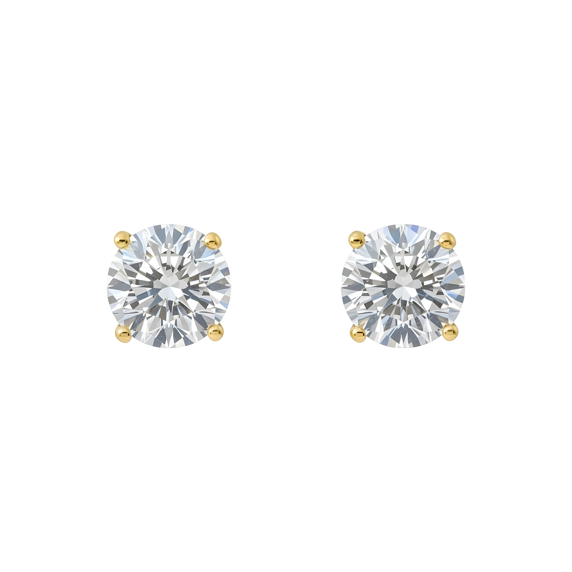 14K White Gold 2ct Each Solitaire Round Diamond Stud Earrings 4.0ctw