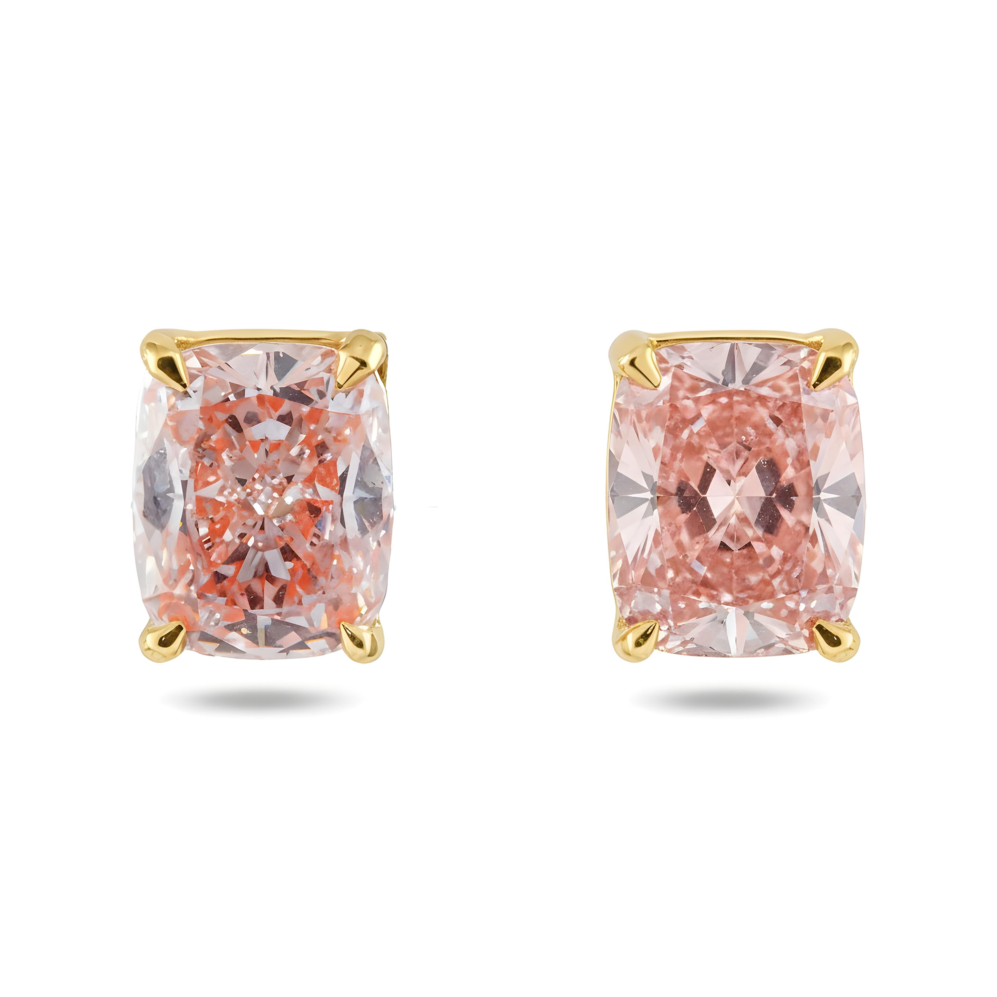 GIA 14K White Gold Solitaire Fancy Vivid Pink Cushion Diamond Stud Earrings 4.63ctw