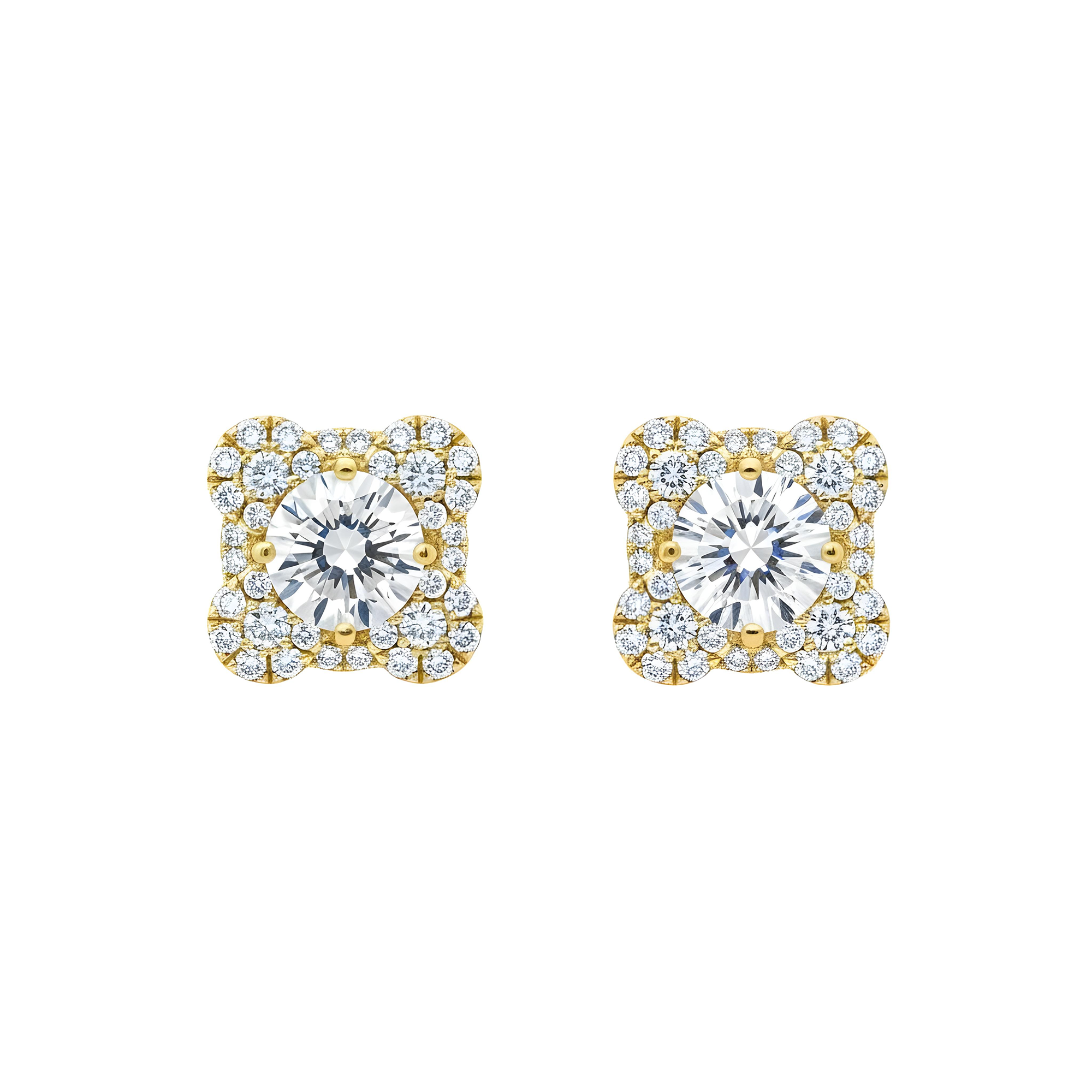18K White Gold Round Diamond Clover Cluster Stud Earrings 1.29ctw