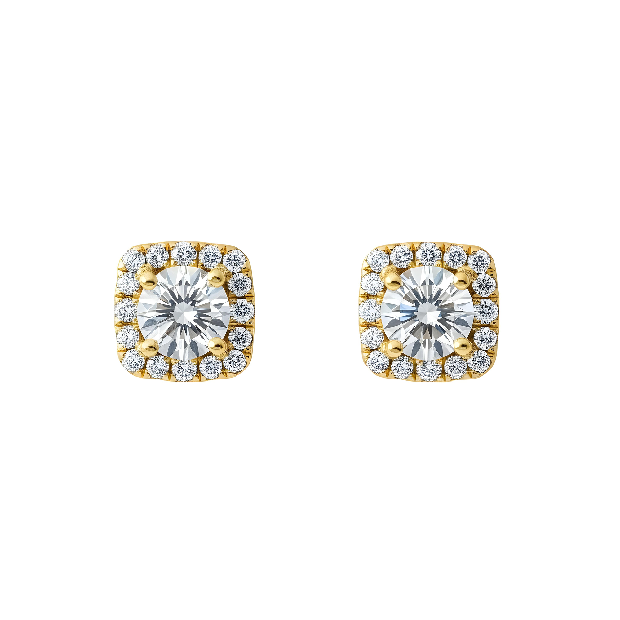 18K White Gold Square Shape Round Cut Diamond Cluster Stud Earrings 1.32ctw