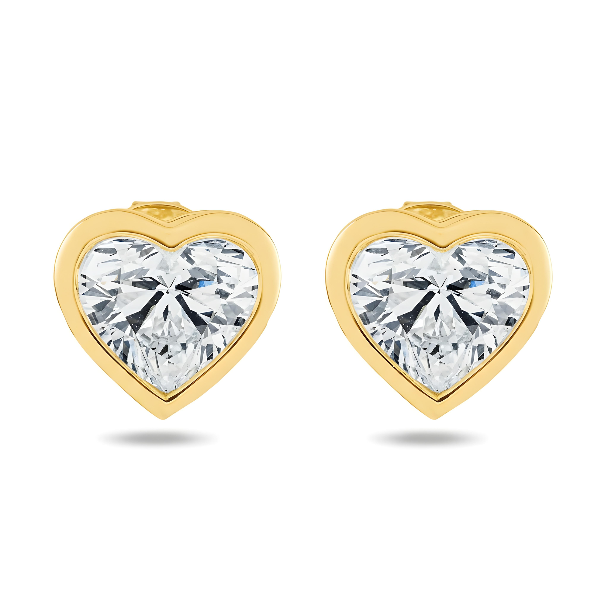 14K White Gold Bezel Set Solitaire Heart Diamond Stud Earrings 6.89ctw