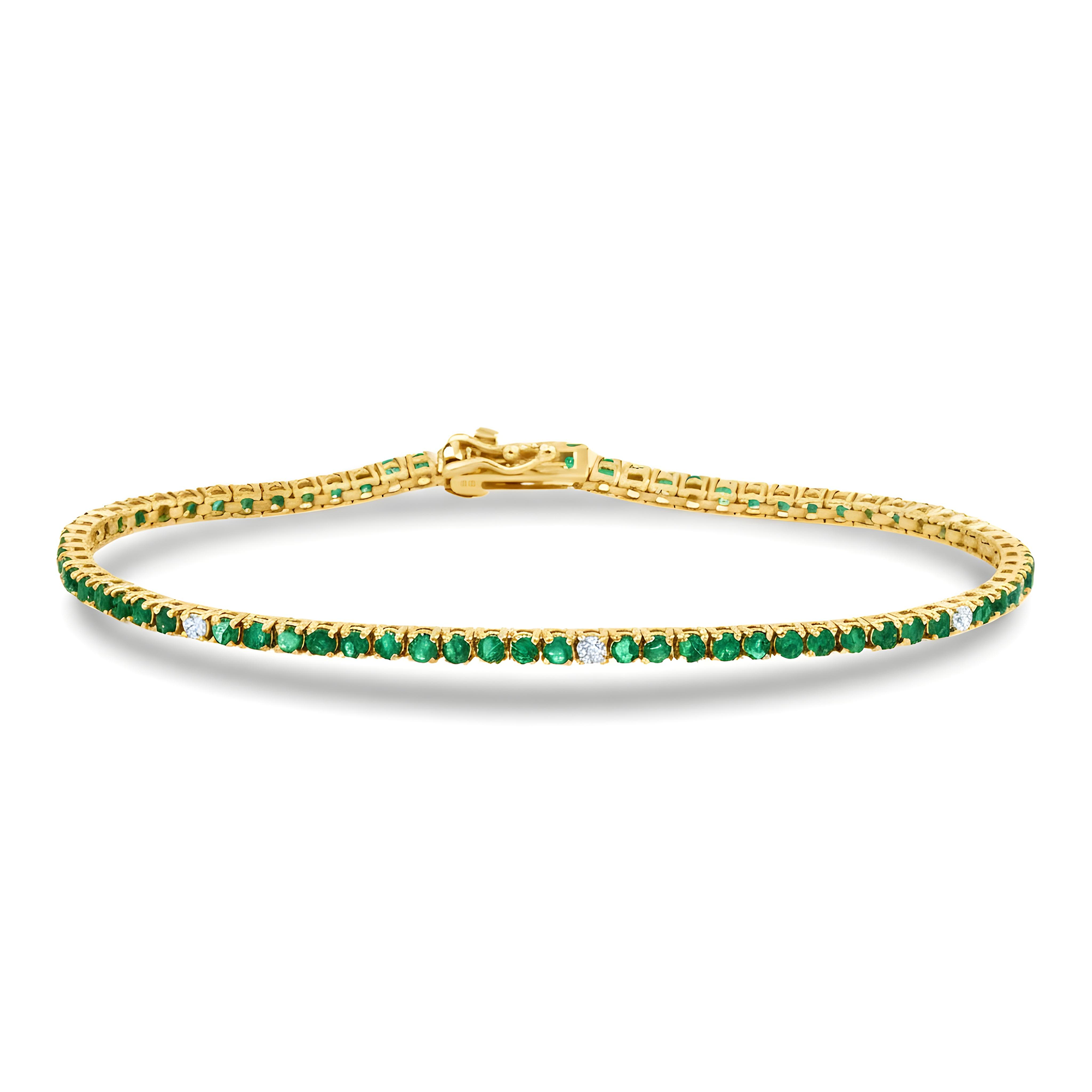 14K White Gold Round Emerald & Diamond Tennis Bracelet 2.45ctw