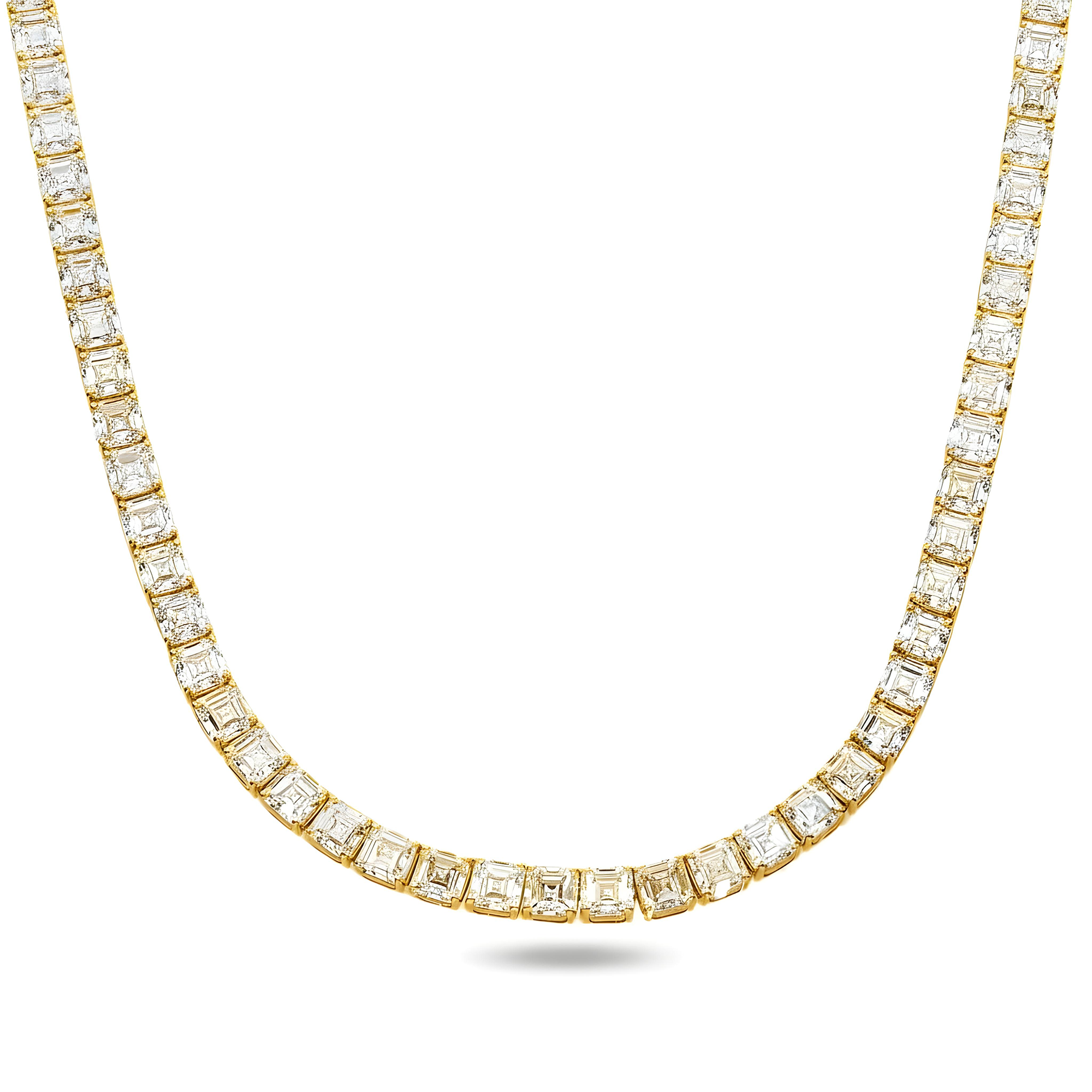 14K White Gold Asscher Cut Diamond Tennis Chain 97.15ct